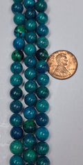 Azurite Chrysocolla 8 mm round beads 8 inch strand