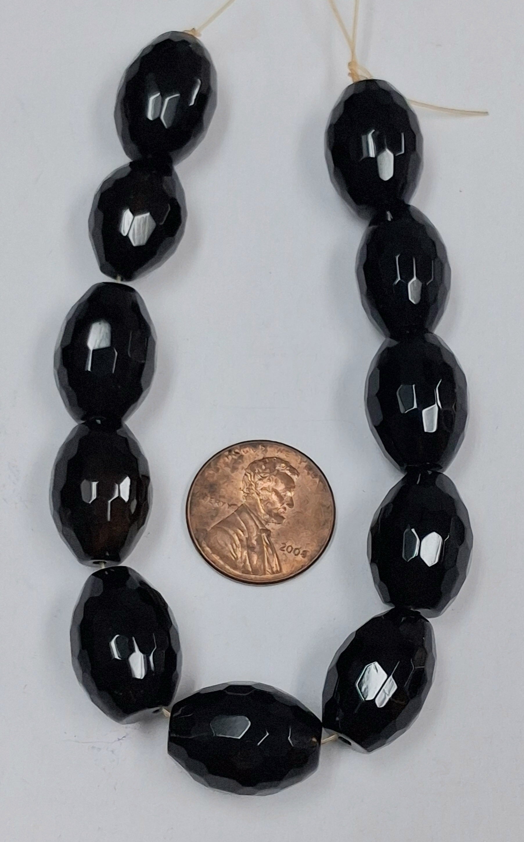 Black Onyx Faceted Barrel Beads 13x 20 mm 7.5 inch strand