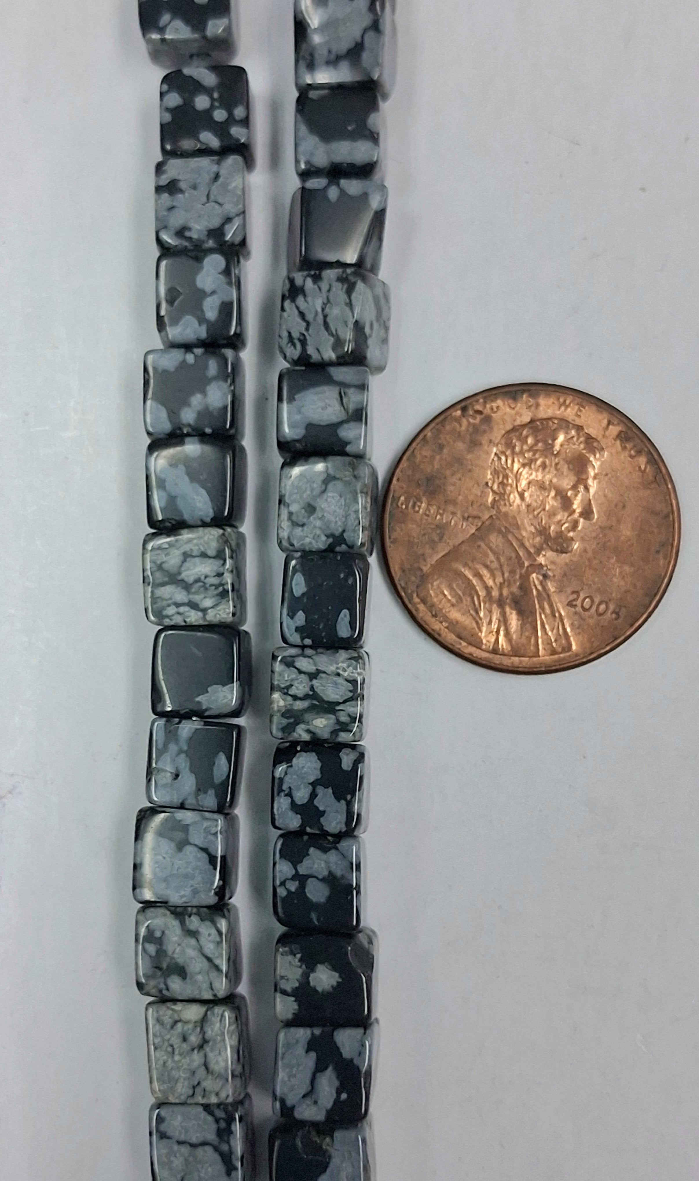Snowflake Obsidian 6x6 Cube Beads   8  inch strand