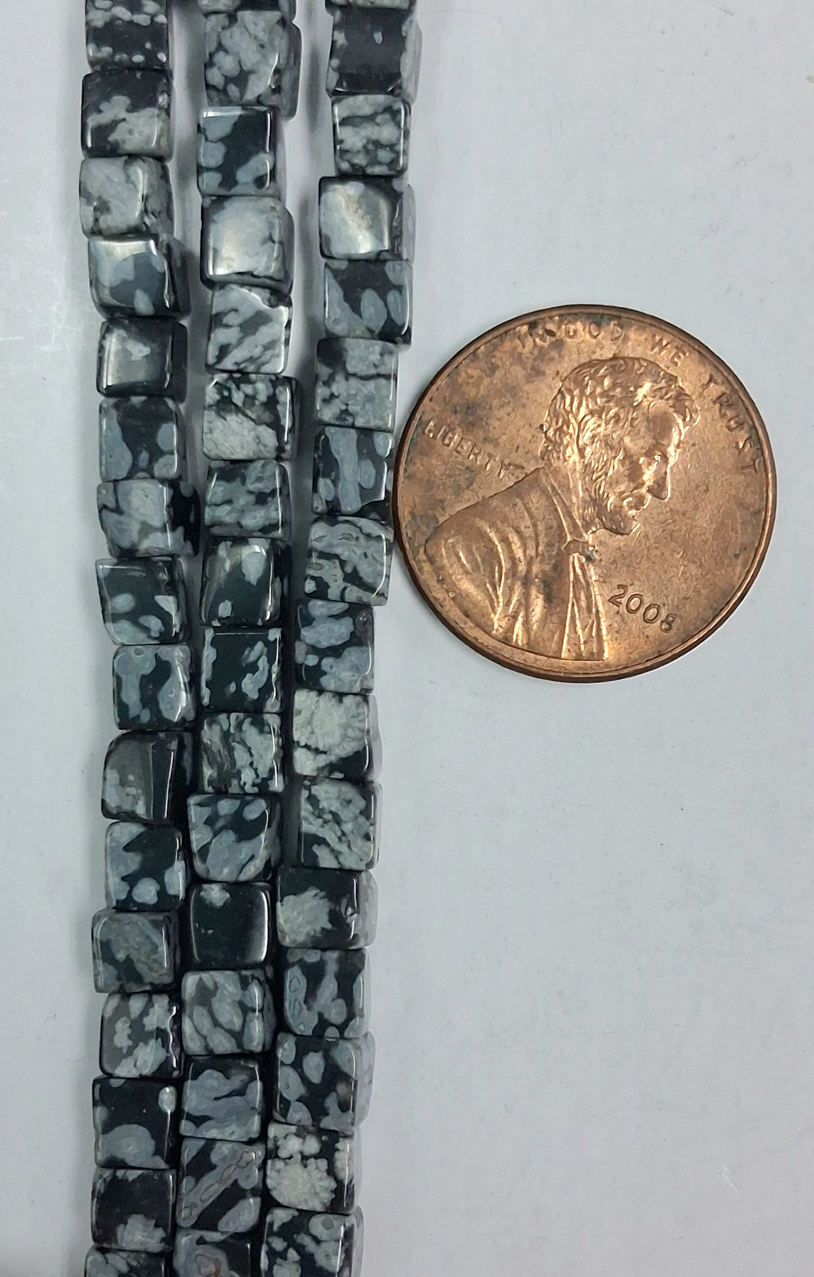Snowflake Obsidian 4x4  Cube Beads   8  inch strand