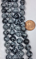 Snowflake Obsidian 10mm Round Beads   8  inch strand