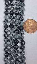 Snowflake Obsidian 6mm Round Beads   8  inch strand
