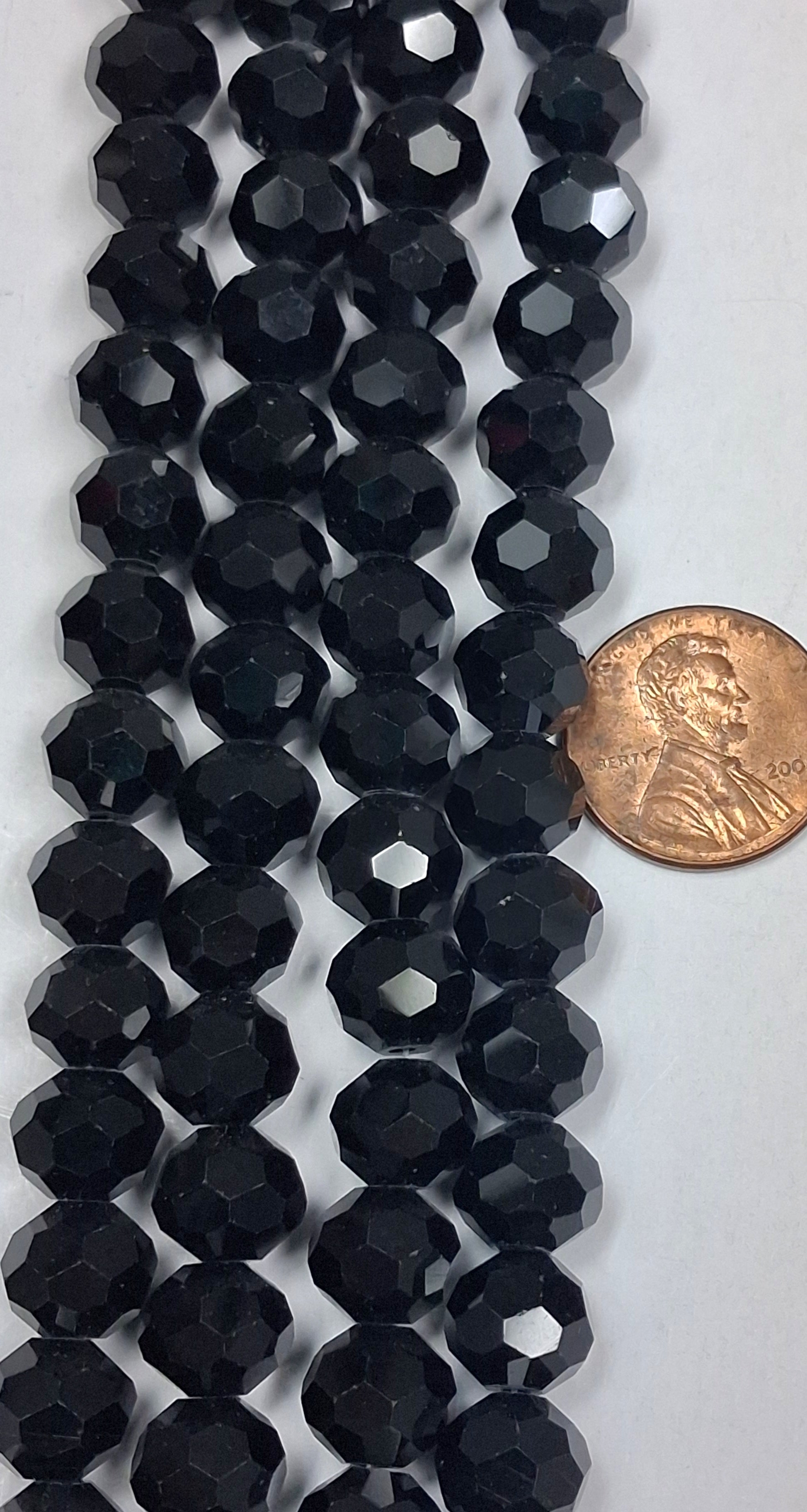Black Obsidian Faceted 10mm Round Beads 6.5 inch strand
