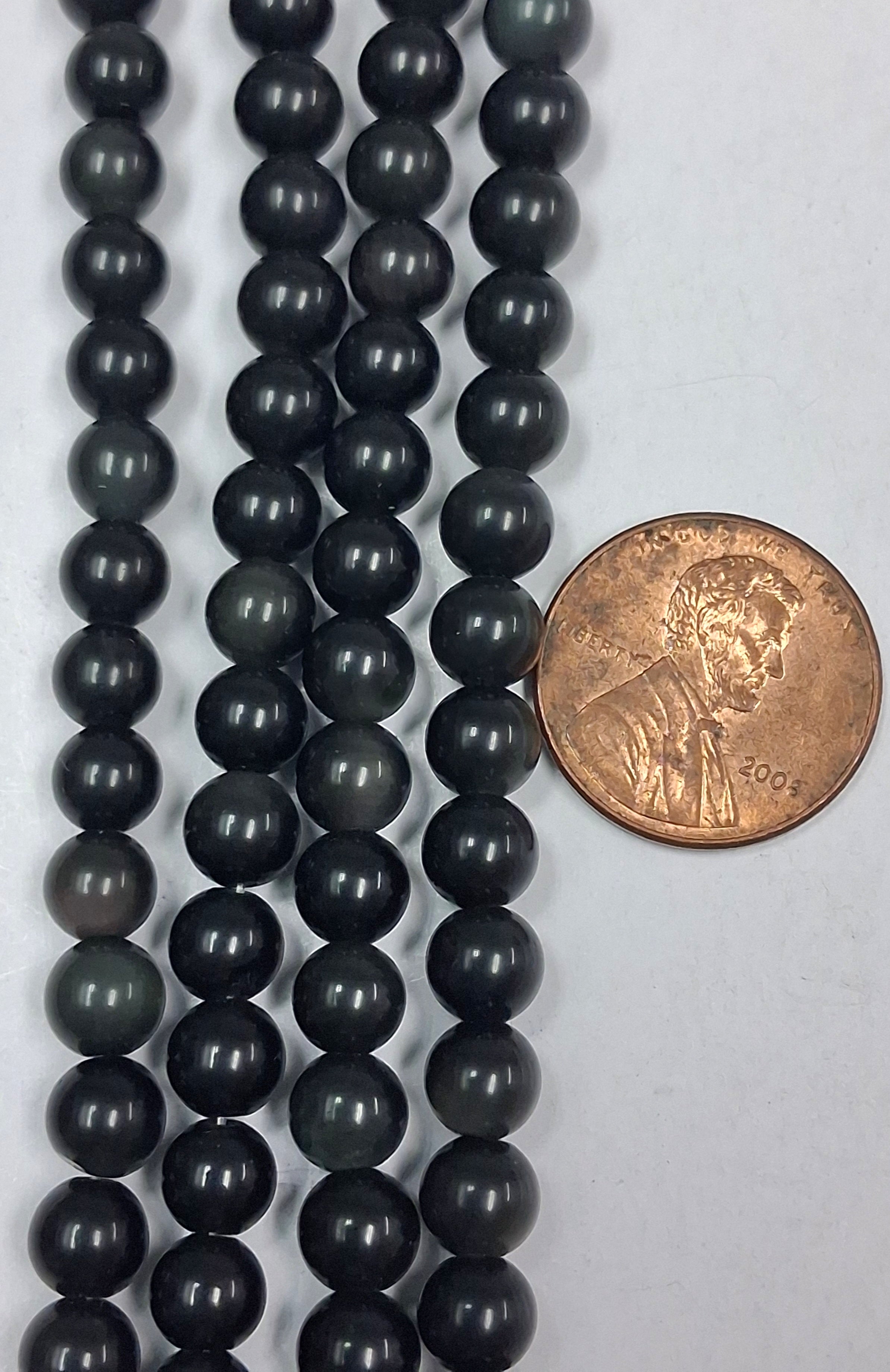 Black Obsidian 6mm Round Beads   8  inch strand