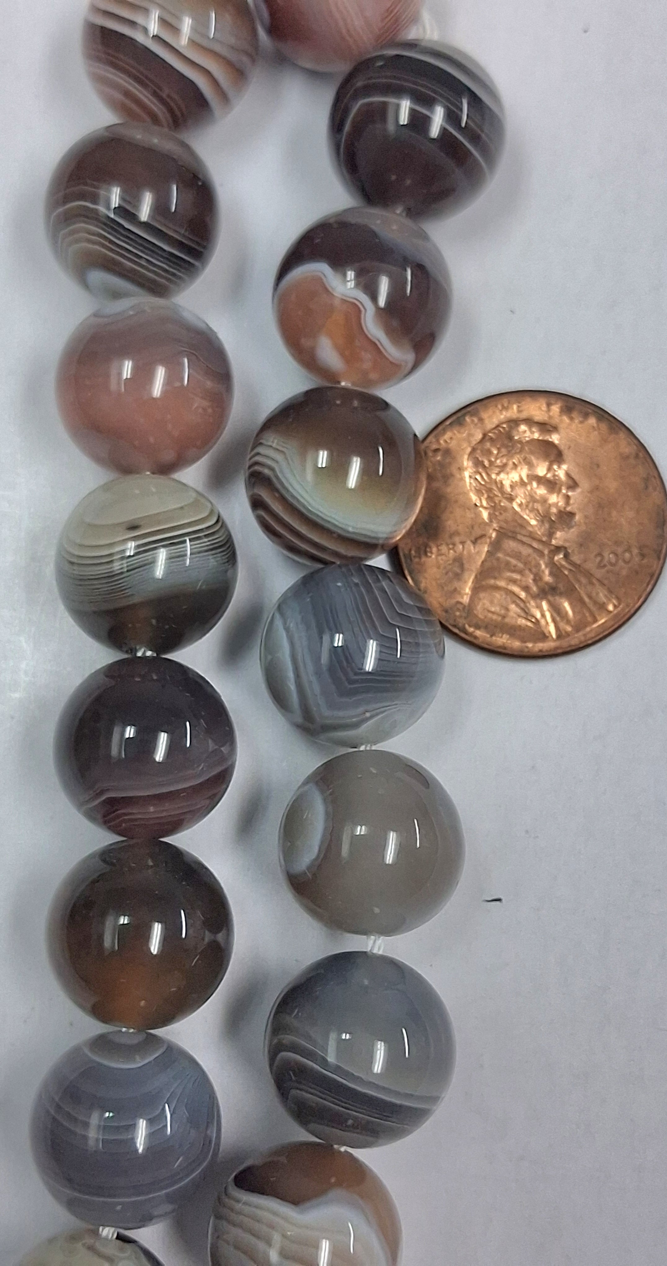 Botswana Agate  12 MM round beads   8 inch strand
