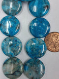 Larimar Crazy Lace Agate  20 mm Coins    7 Inch strand