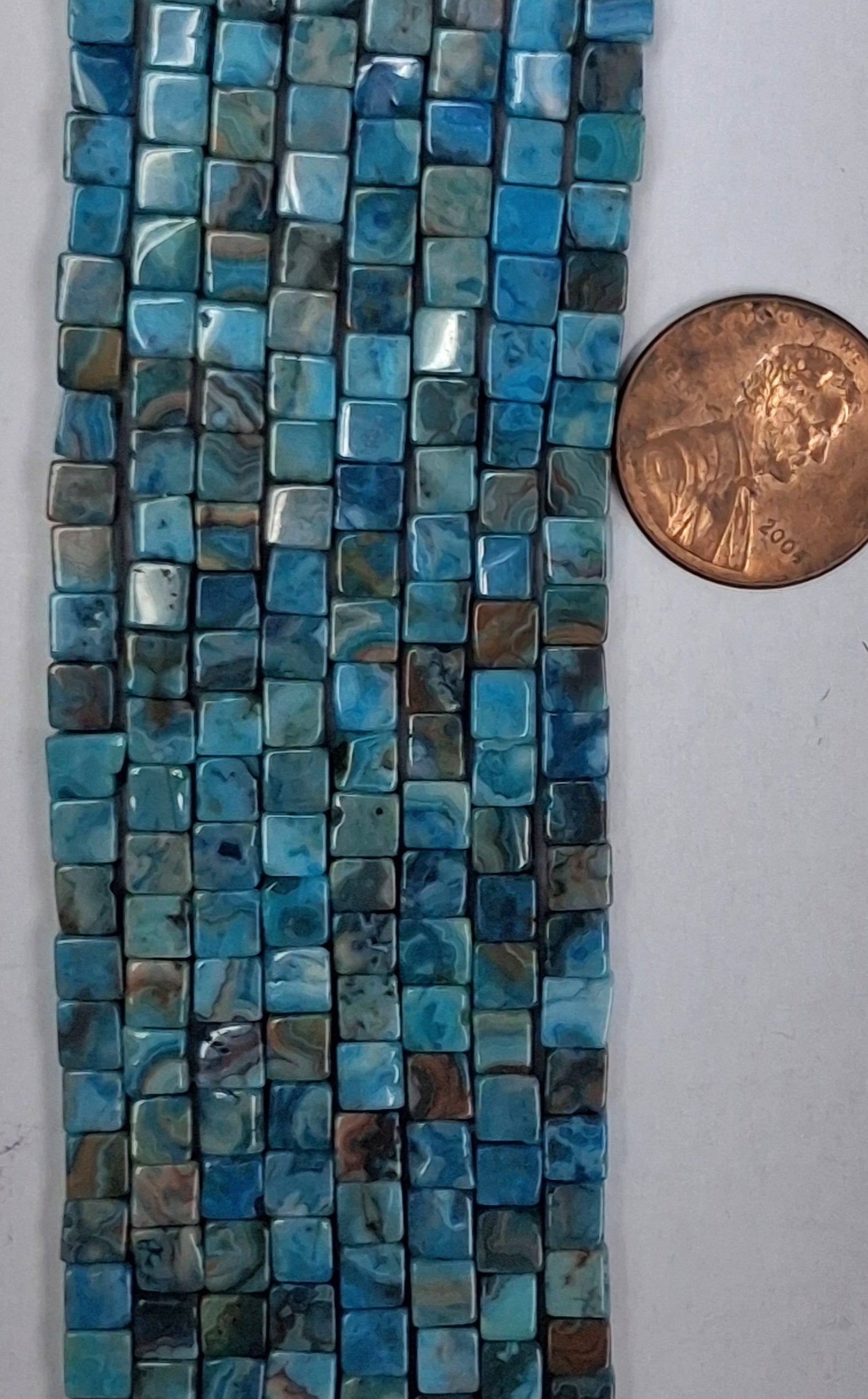 Larimar Crazy Lace Agate 4mm Cubes  8 inch strands