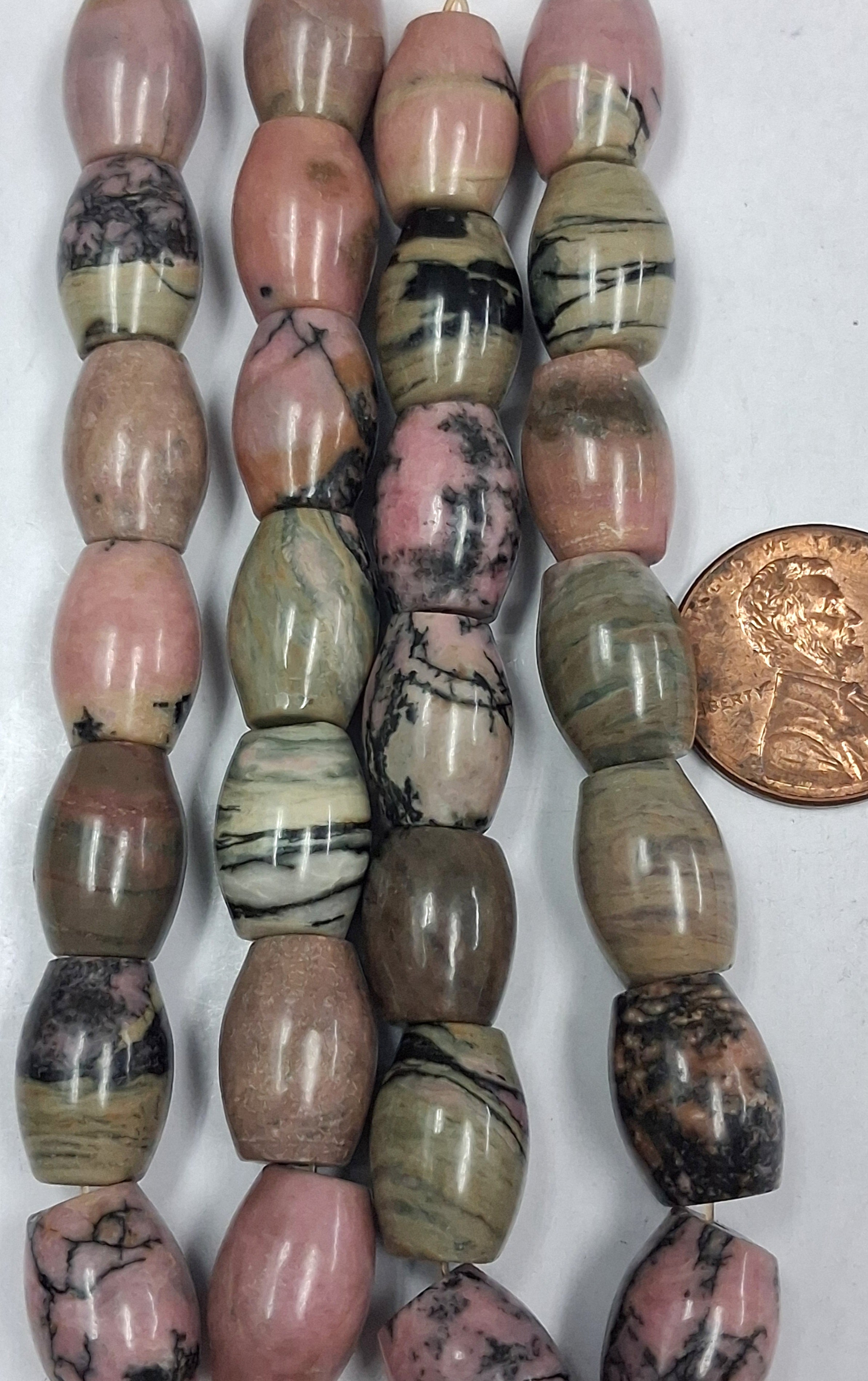 rhodonite  Barrel beads  8 x10 mm    8 inch strand