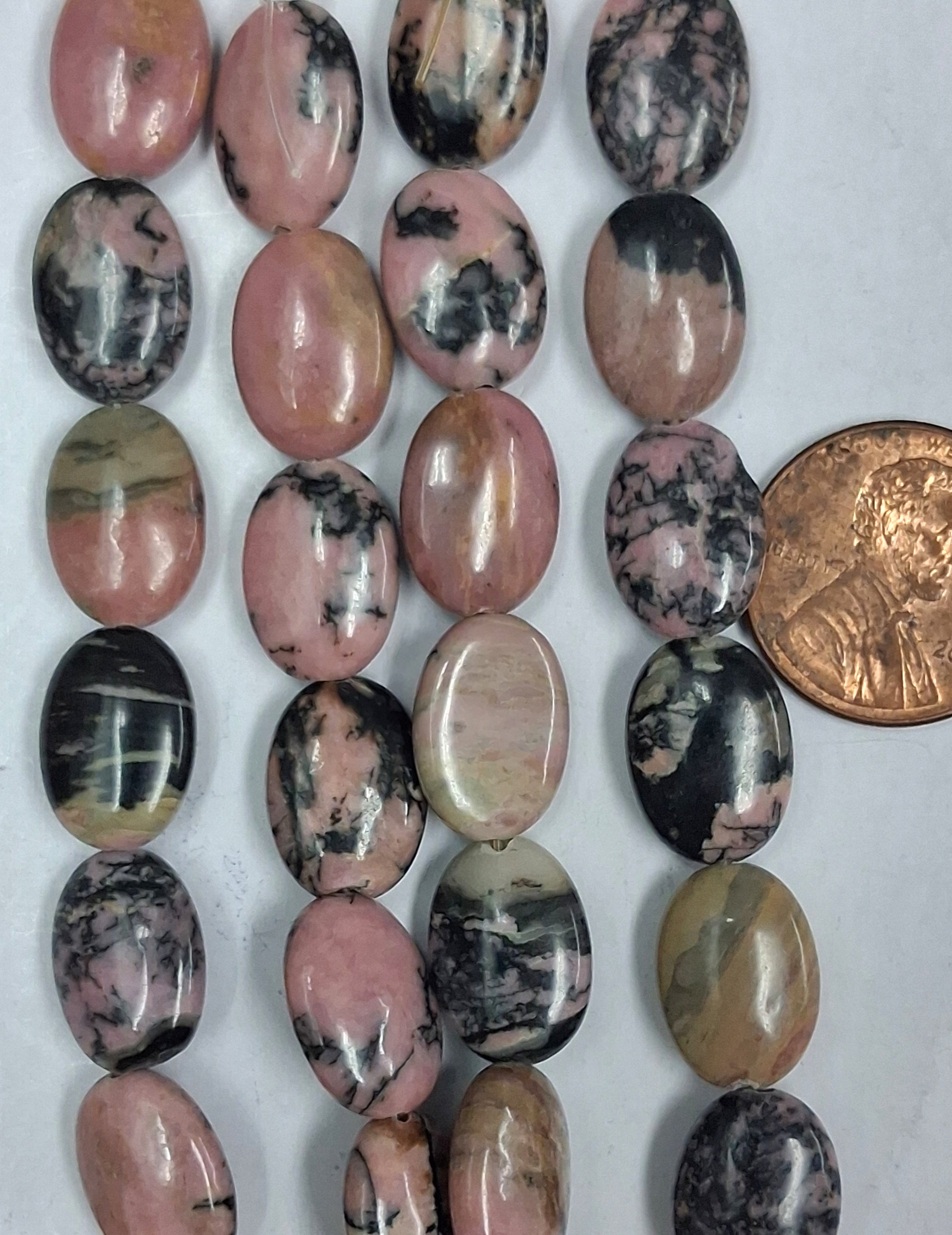 rhodonite Oval beads  10x14 mm    8 inch strand