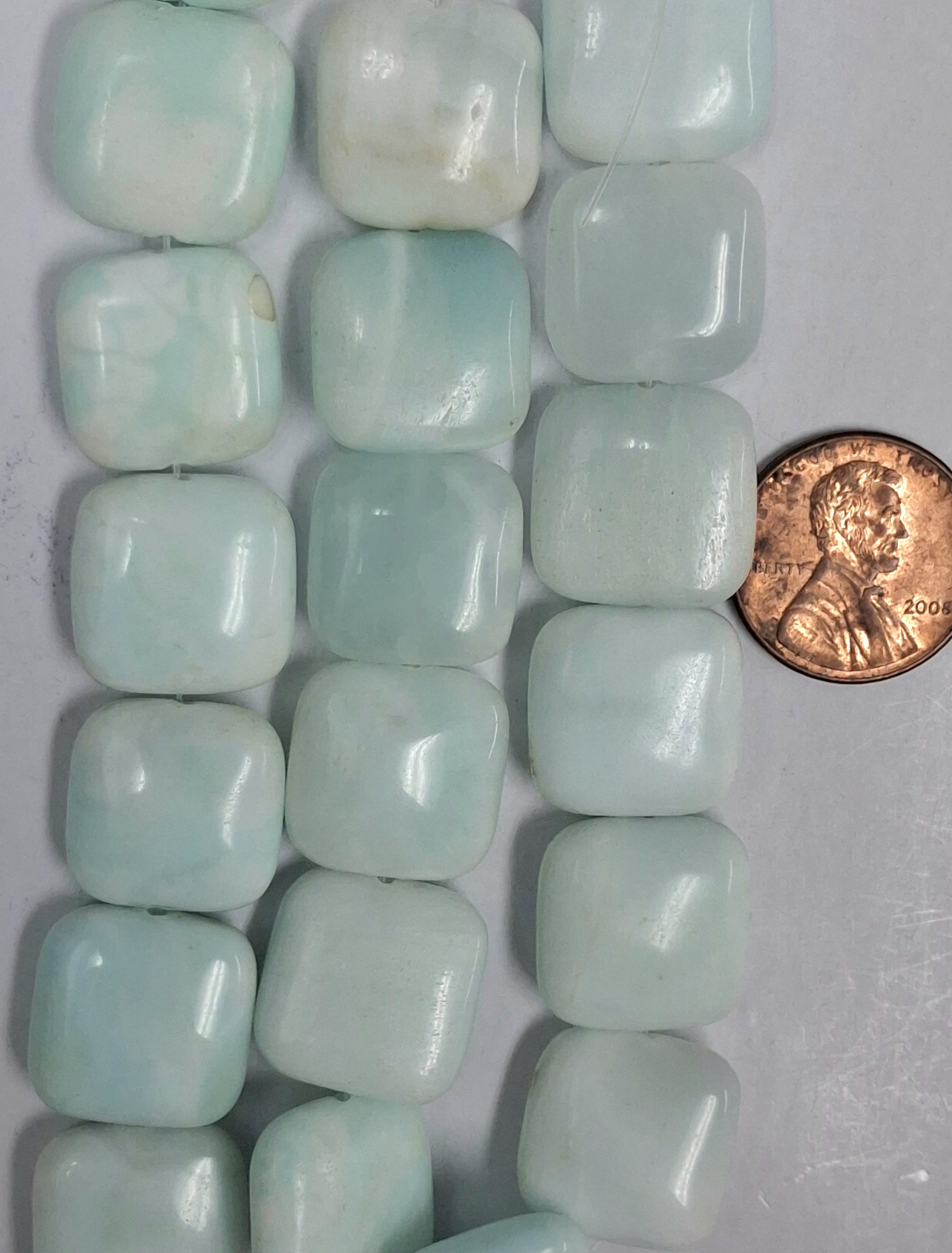 Hemimorphite 15mm puff squares  8 inch strands
