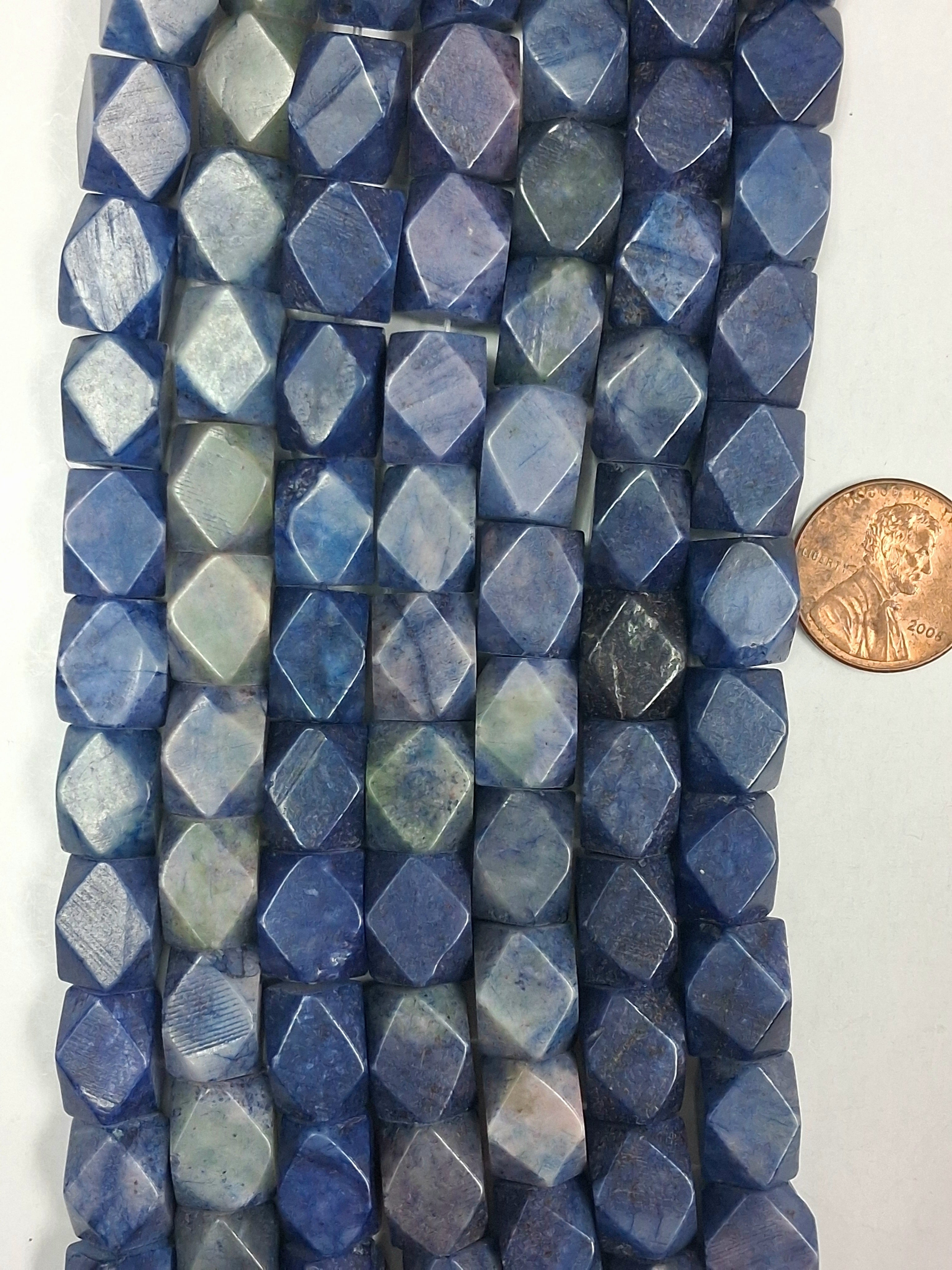 Denim Lapis Faceted Nuggets 7.5 inch strand