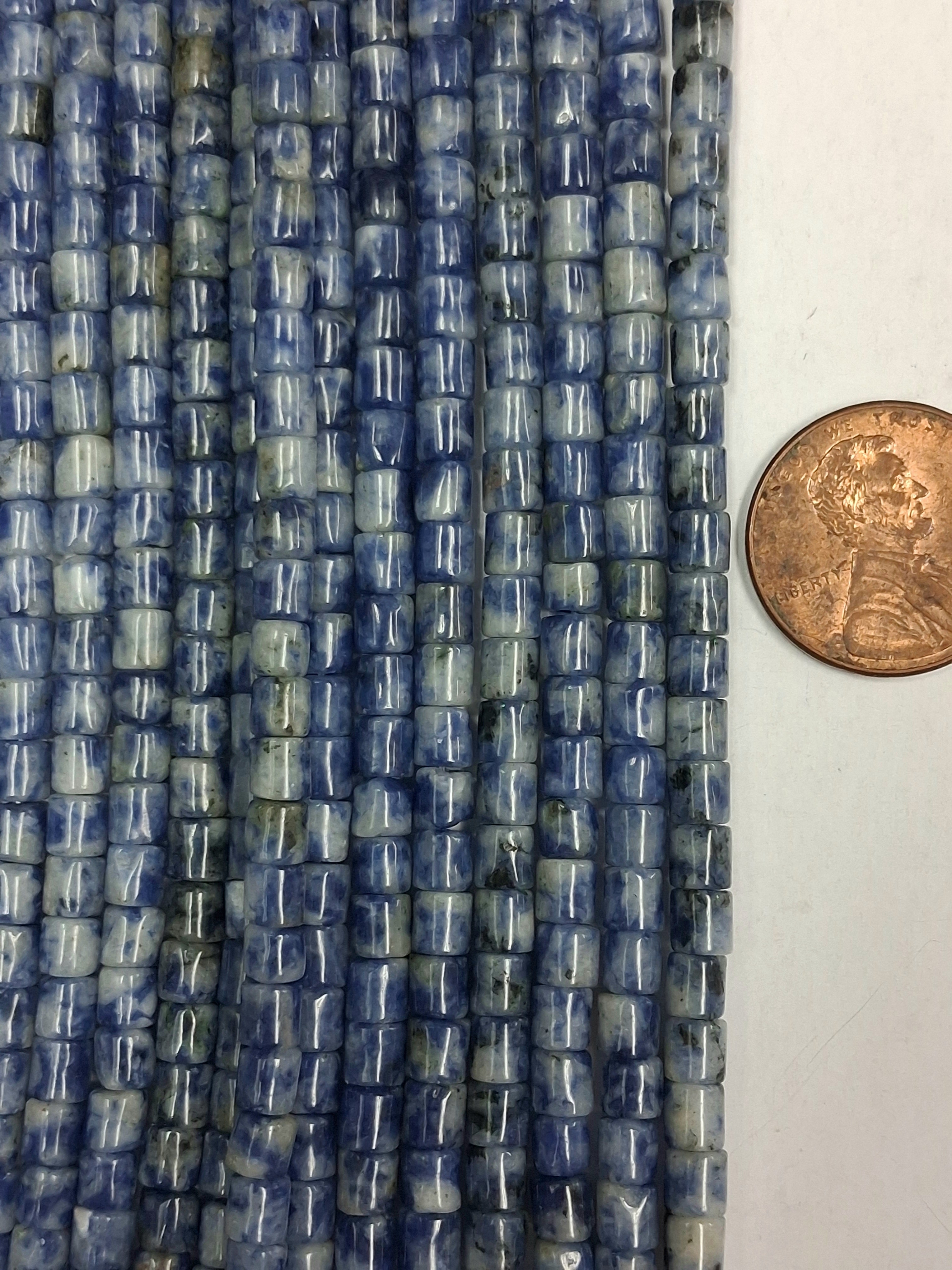 Denim Lapis  4x4mm round tube beads   8 inch strand