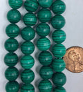 Green Malachite   10 mm round Beads    7.5 inch strand