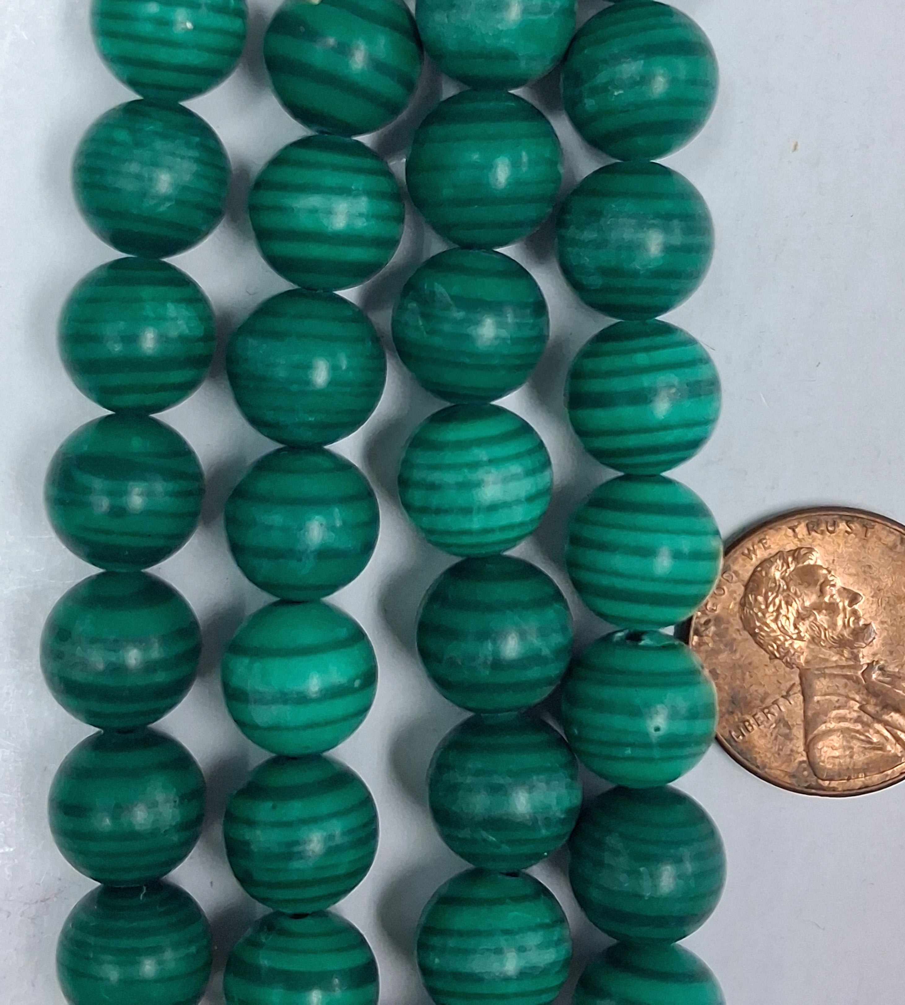 Green Malachite   10 mm round Beads    7.5 inch strand