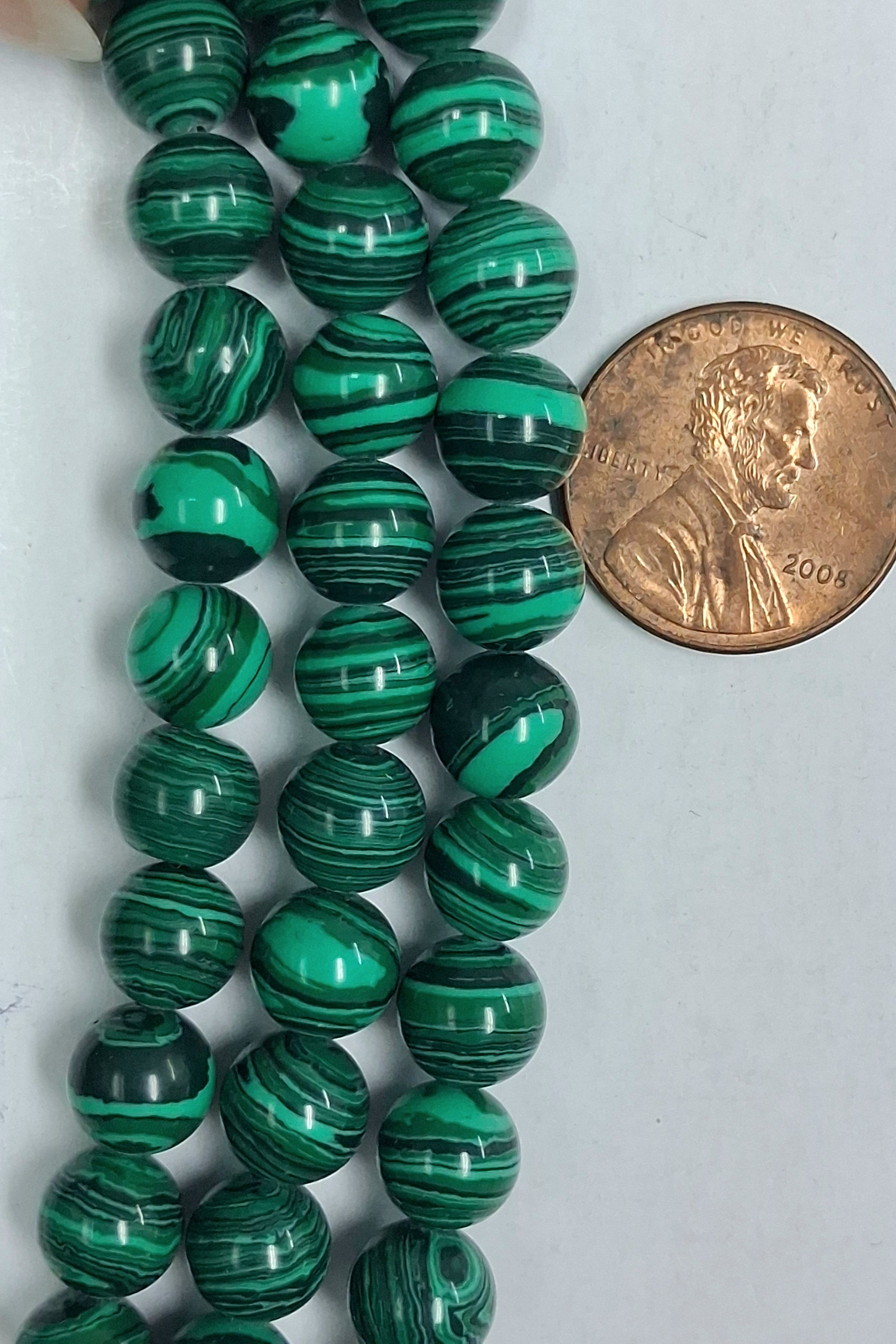 Green Malachite   8 mm round Beads    7.5 inch strand