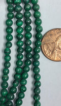 Green Malachite   4 mm round Beads    8 inch strand