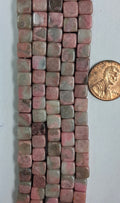 Rhodonite   Cube beads 7-8 mm    8 inch strand