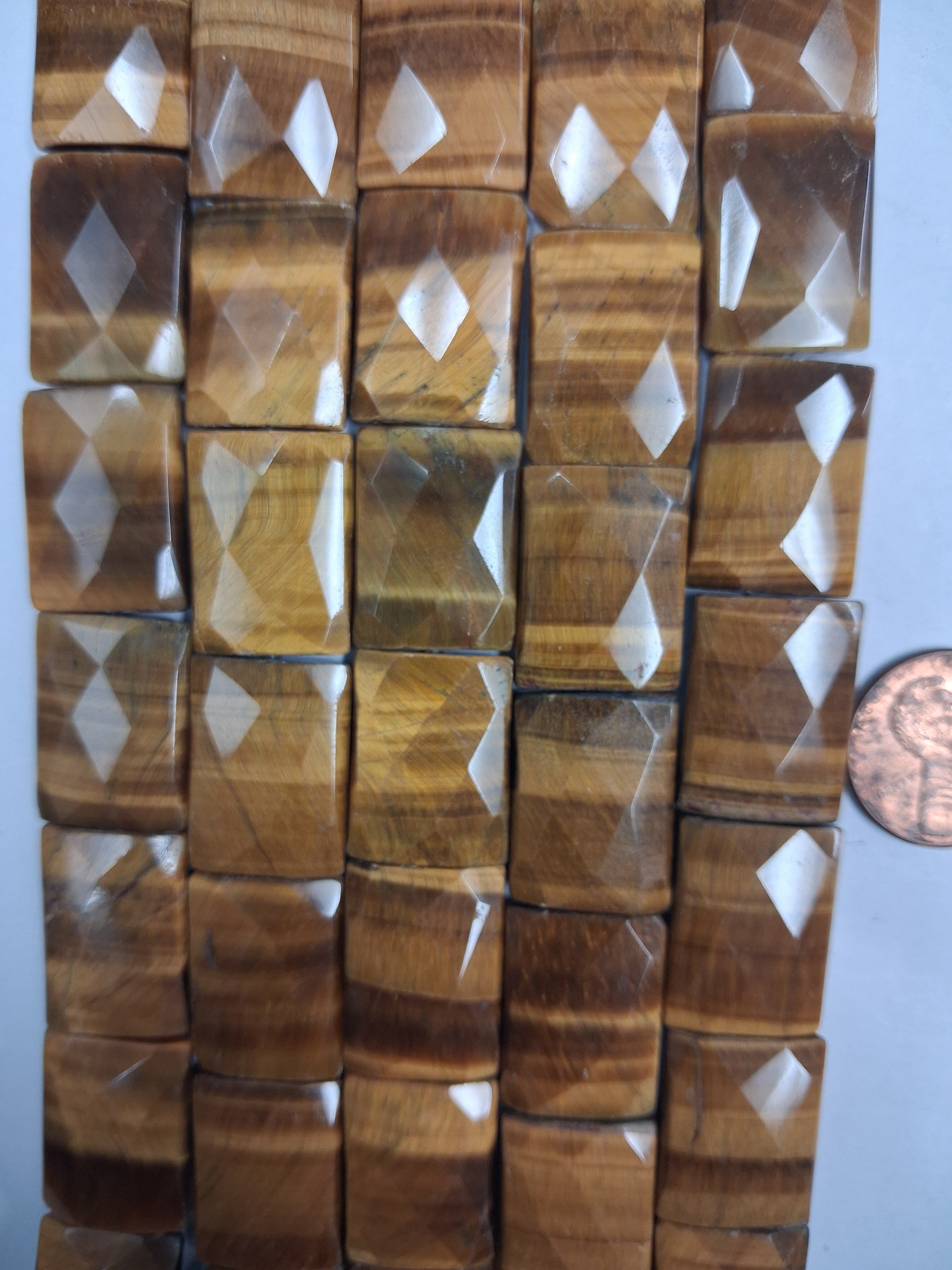 Tiger Eye   A+ Faceted  Rectangle 15 x20 mm 8 inch strand