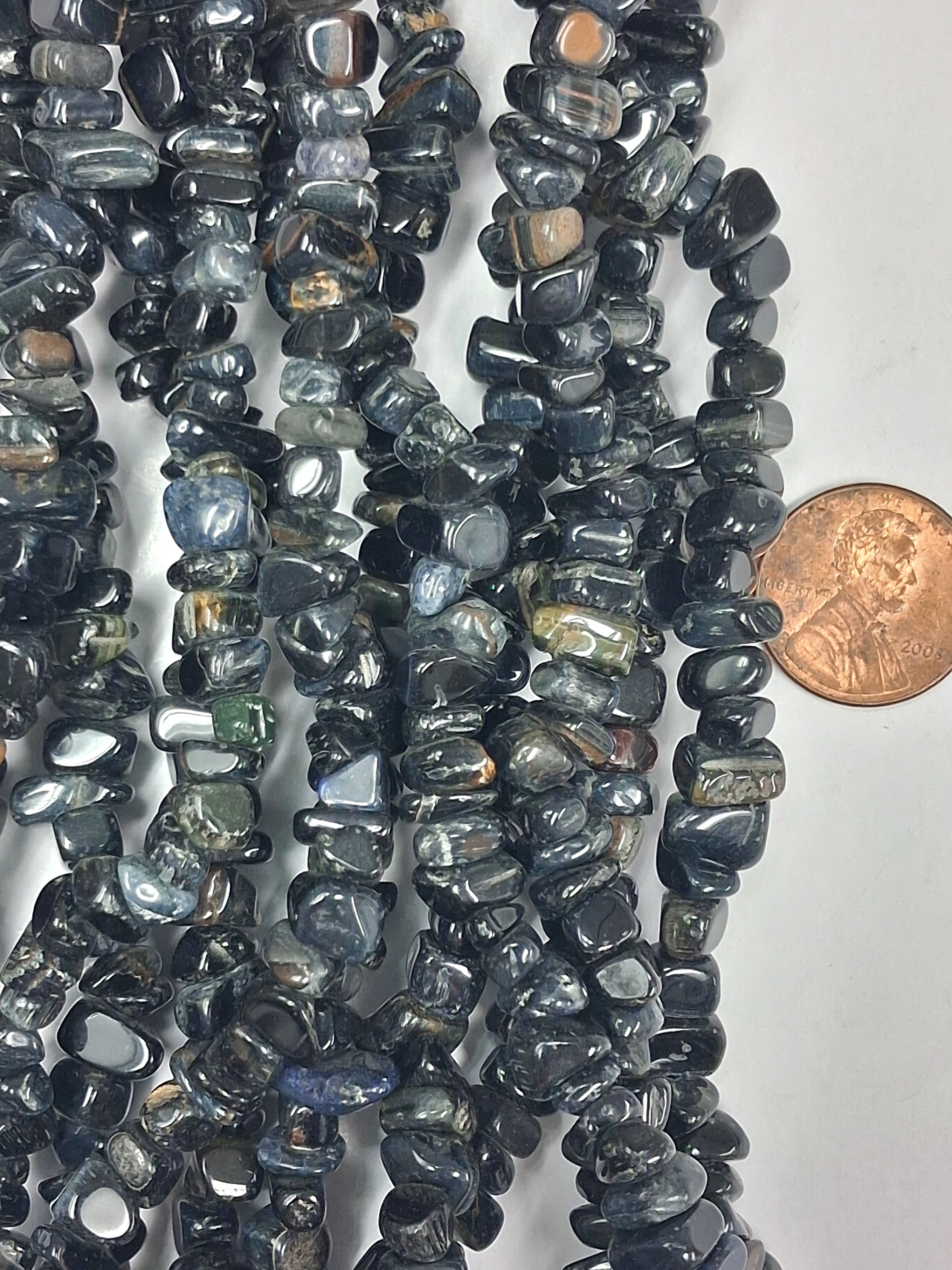Blue Tiger eye chips 36 inch strand