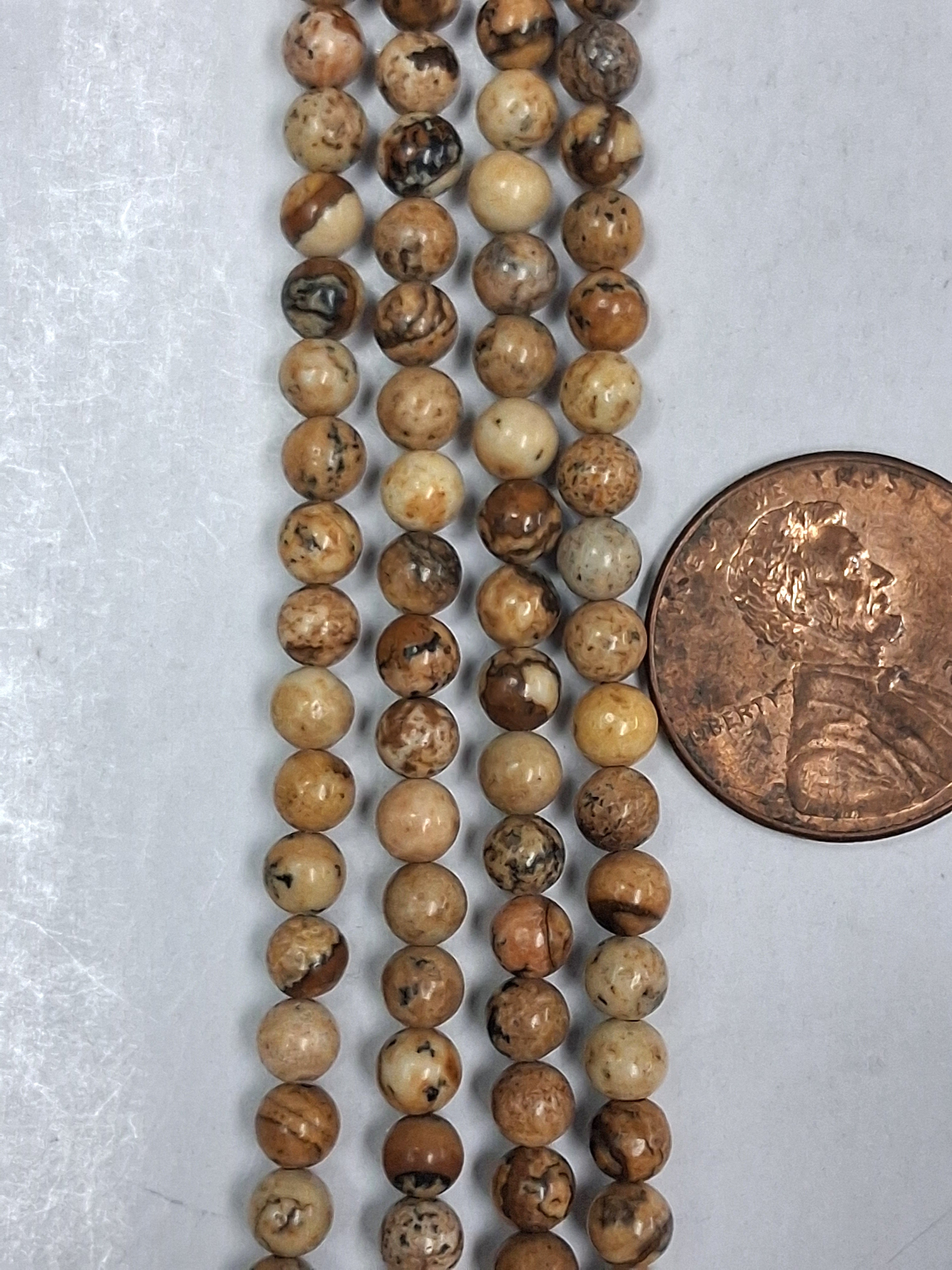 Picture Jasper   4mm round beads    8 inch strand