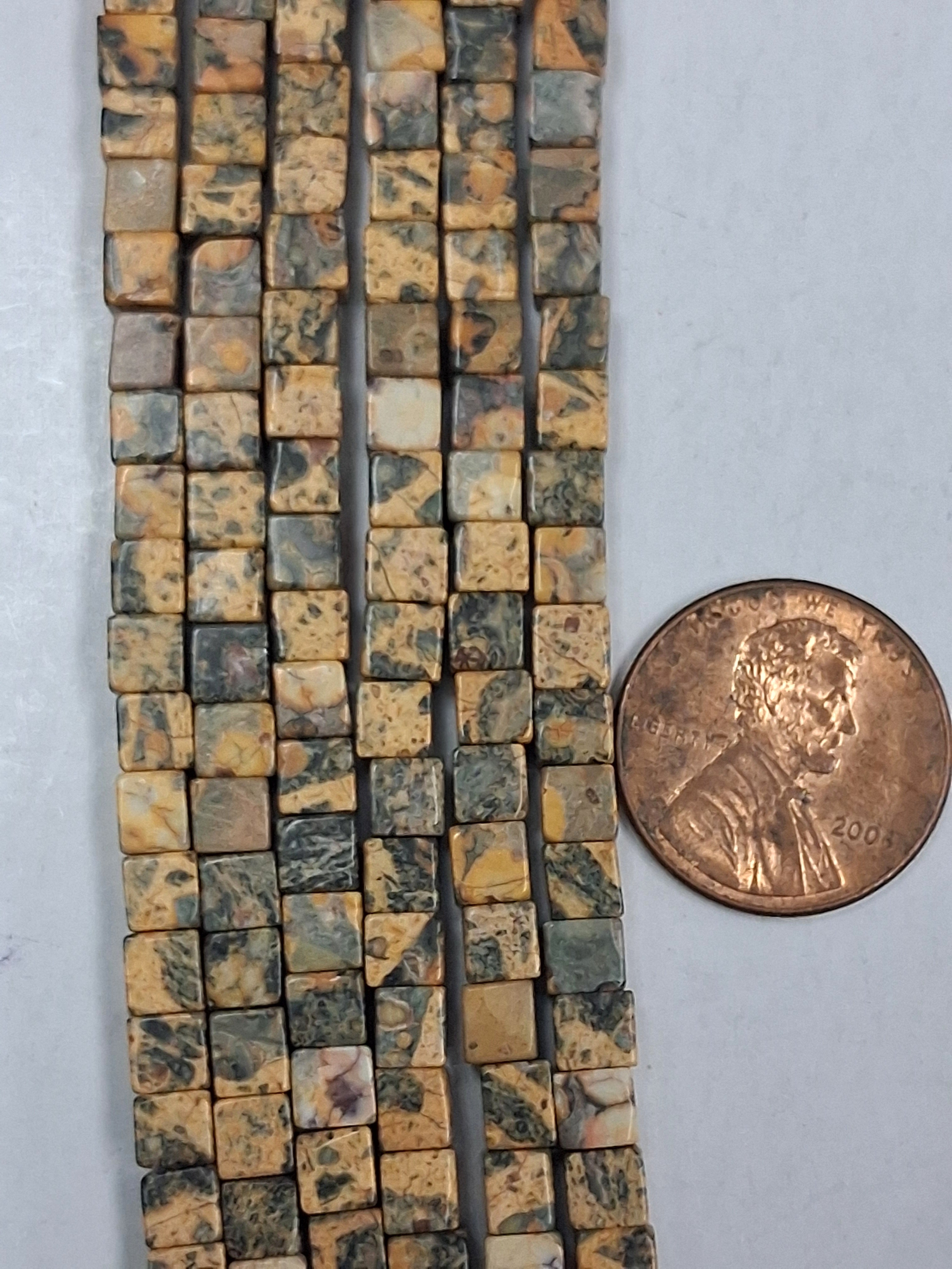 Picture Jasper   4x4mm cube beads   8 inch strand