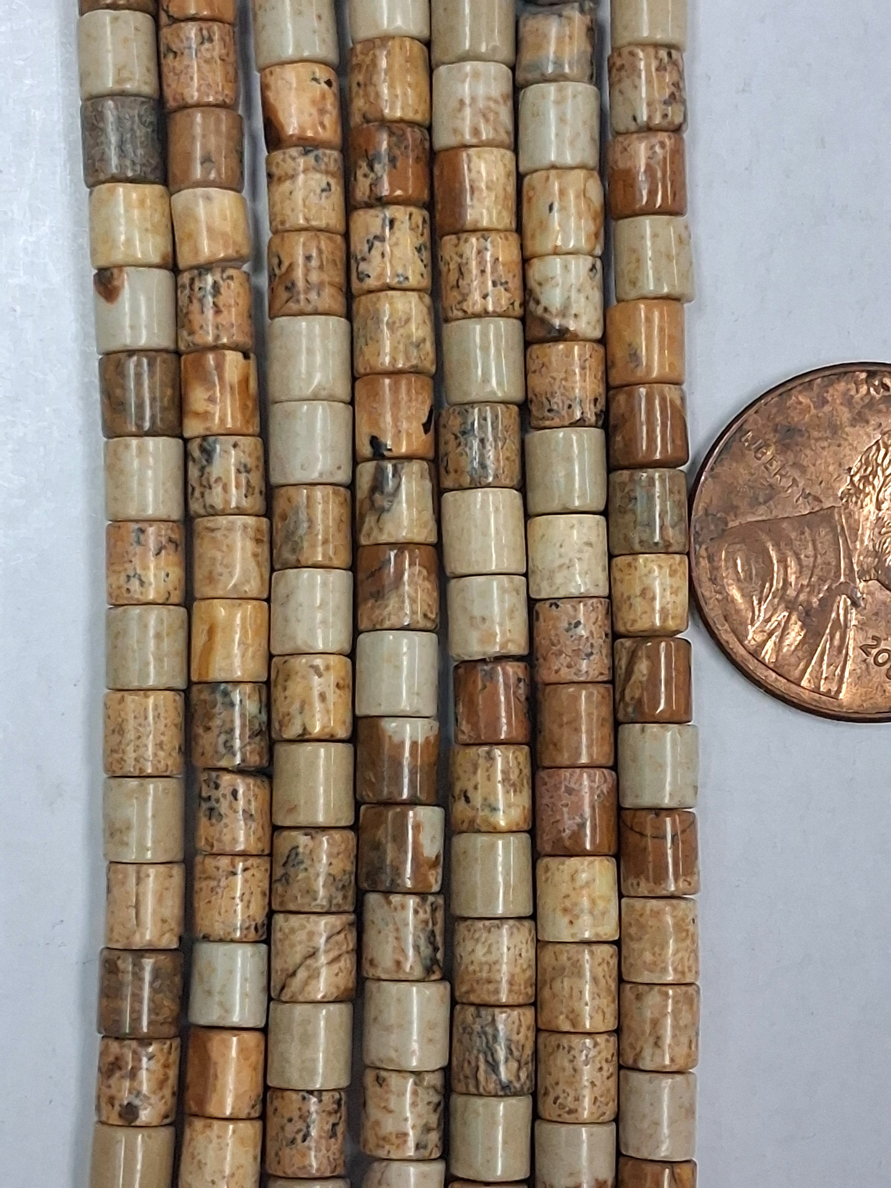 Picture Jasper   4x4mm tube beads   8 inch strand