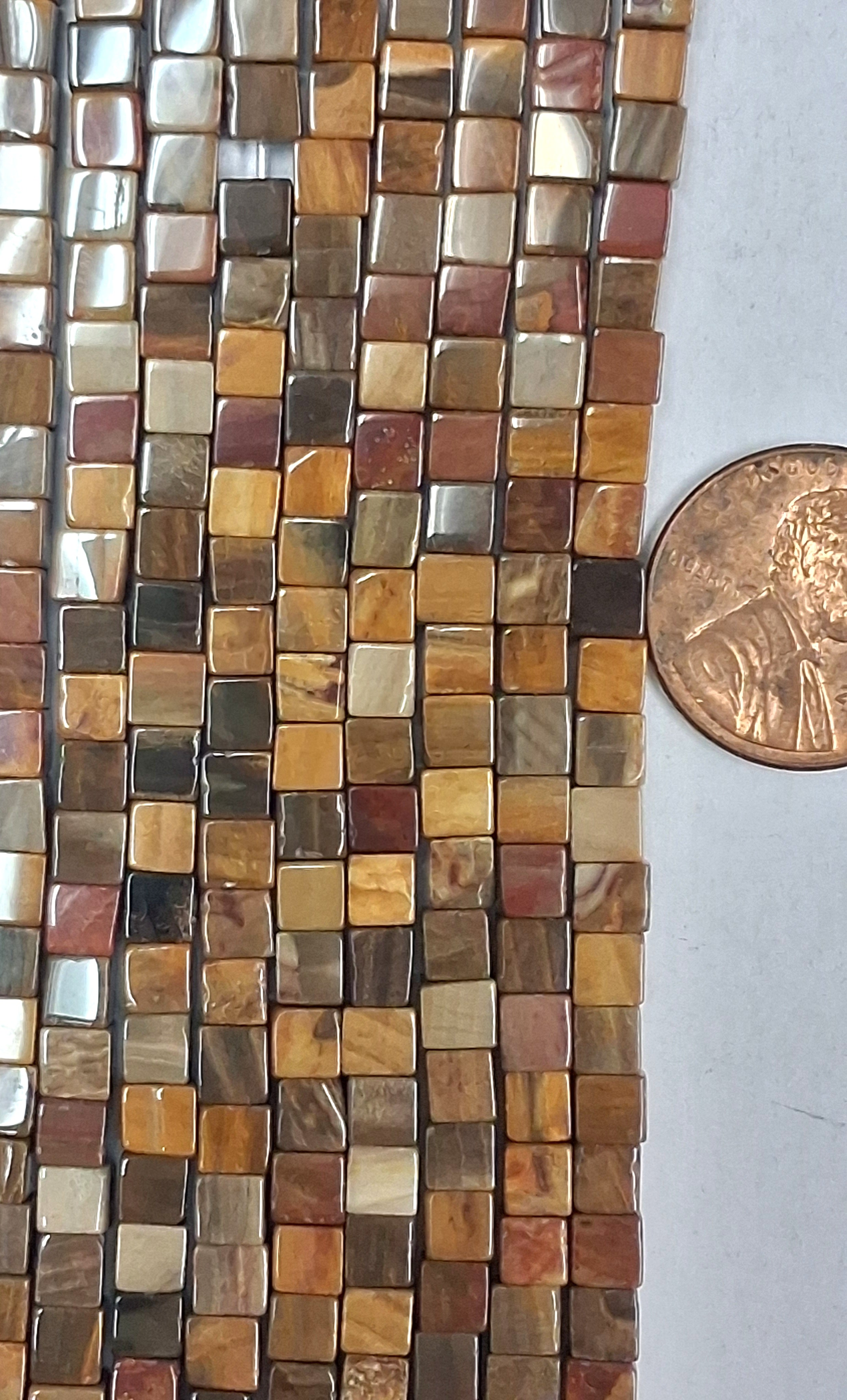 Wood Jasper  4x4 MM  cube beads   8 inch strand