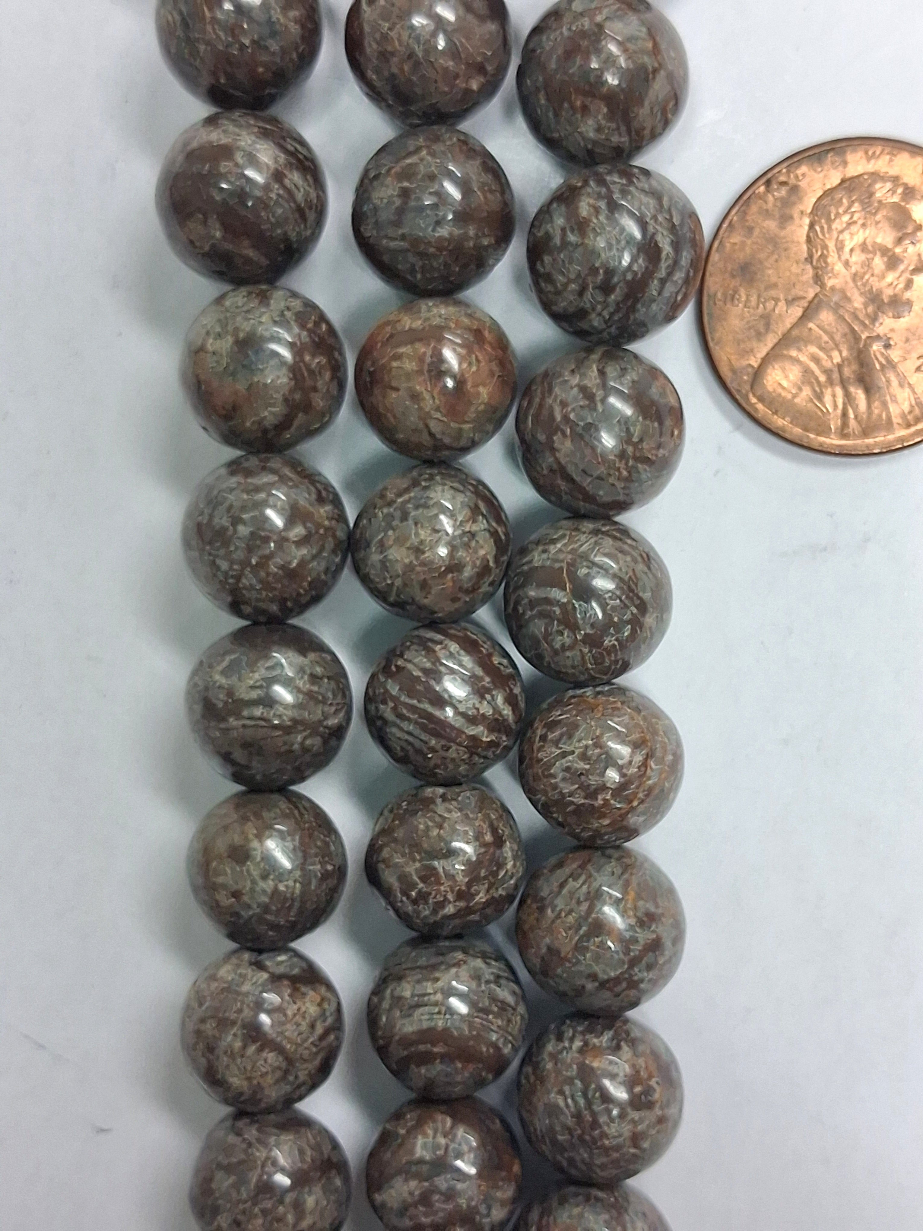 Brown Snowflake Obsidian  10 mm Round Beads 7.5 inch strand