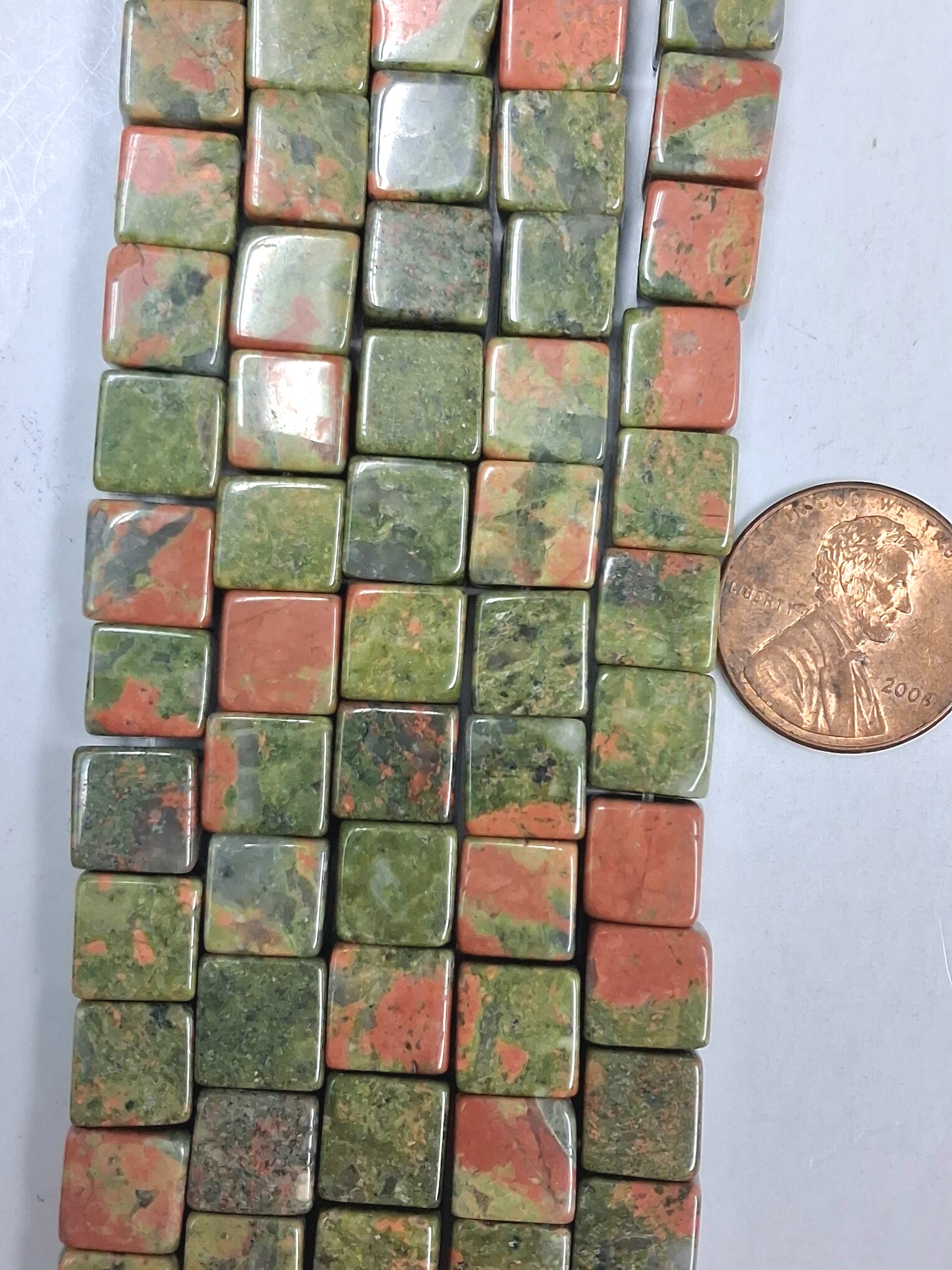 Unakite cube beads  8x8  mm   8 inch strand