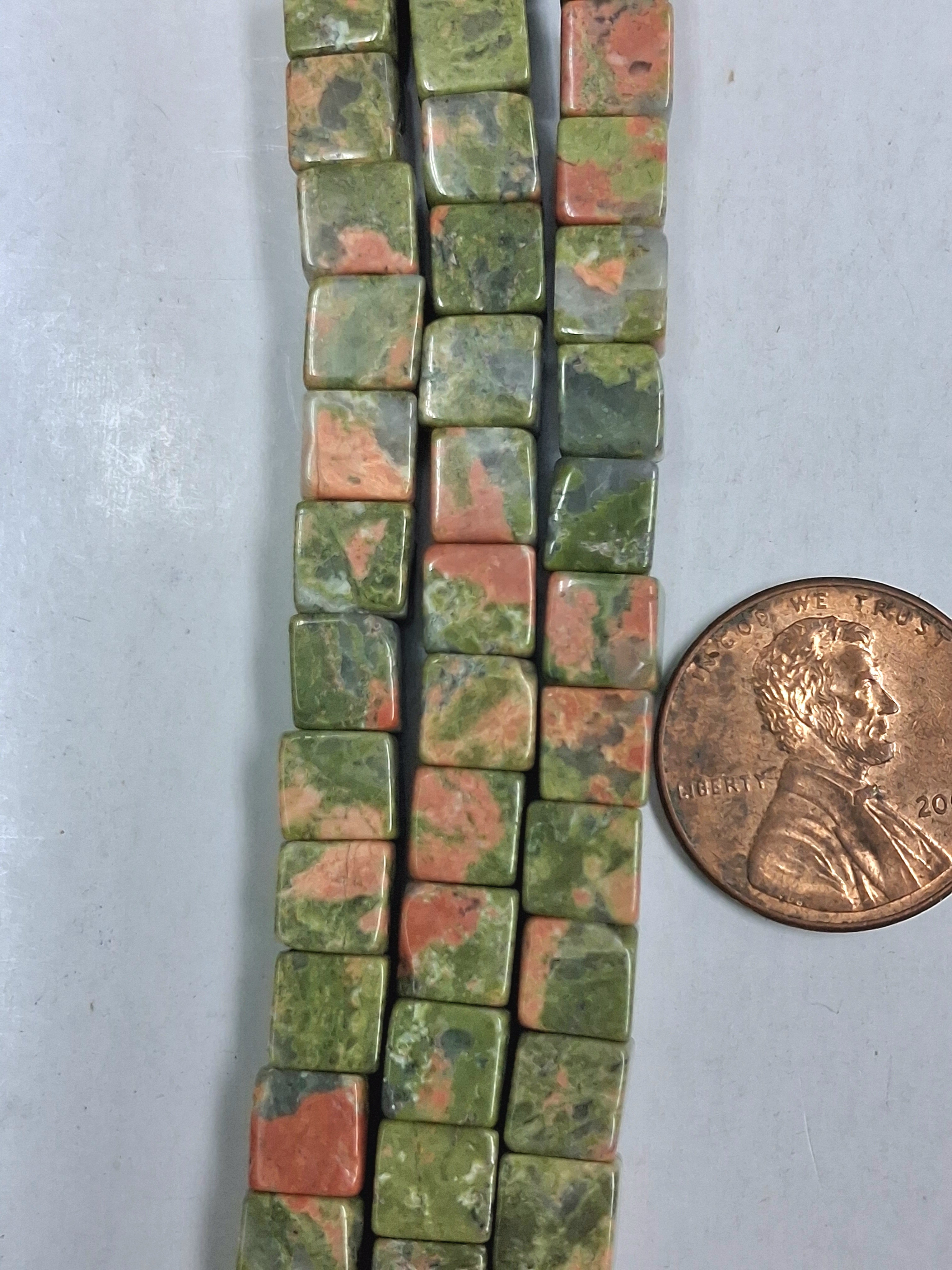 Unakite cube beads  6 x 6  mm   8 inch strand