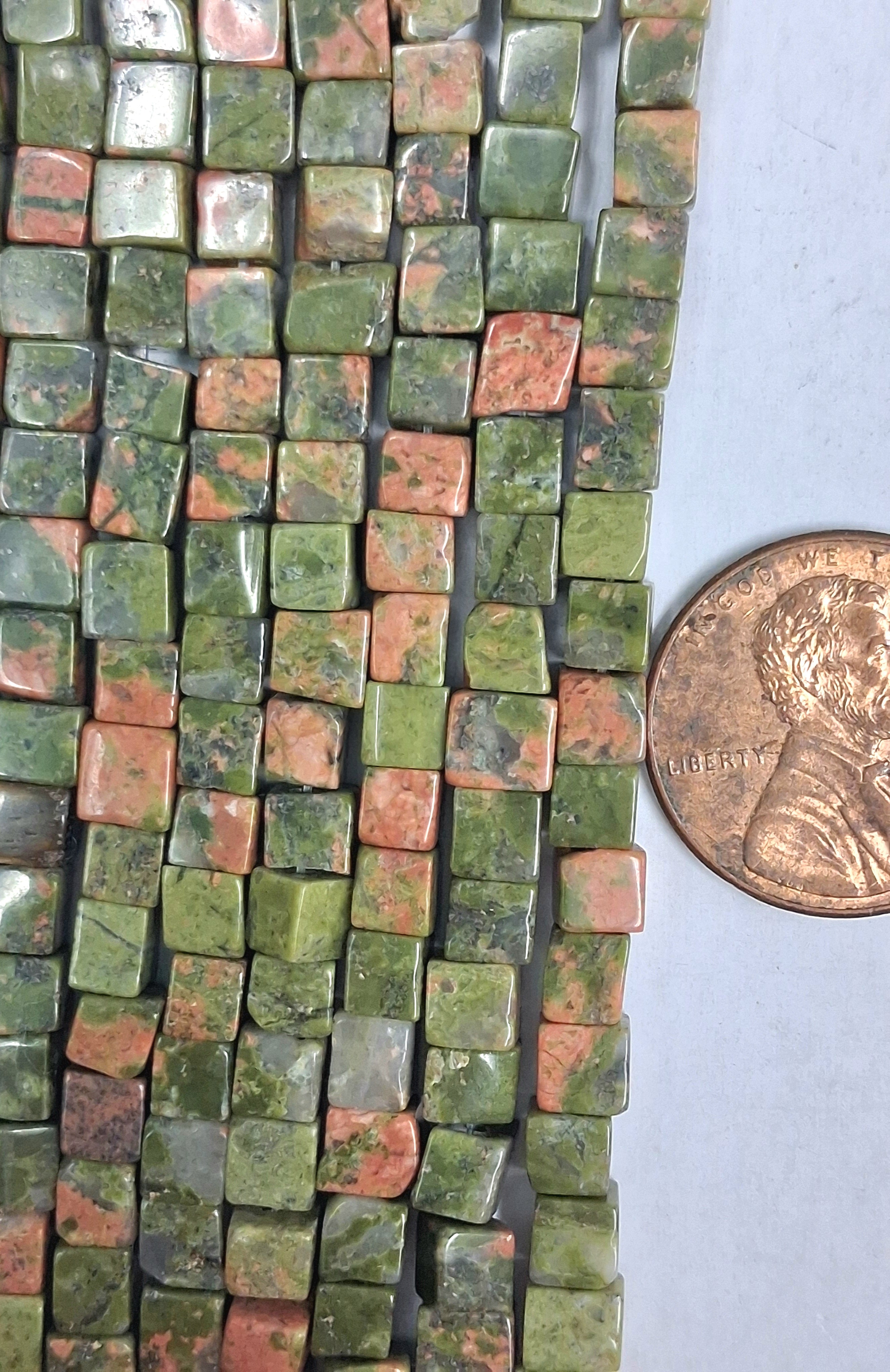 Unakite cube beads  4x4  mm   8 inch strand