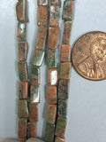 Unakite Rectangle Tube Beads   8x3 mm   7.5  inch strand