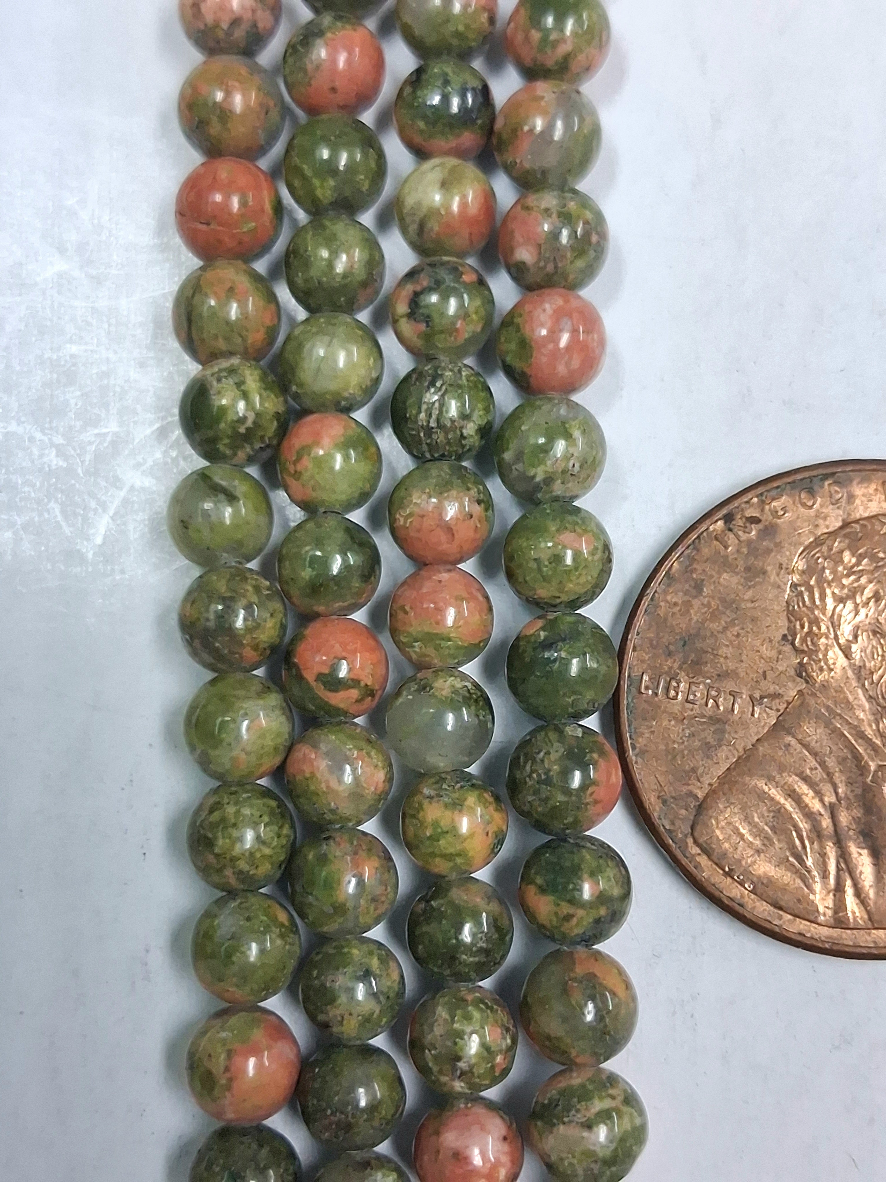 Unakite   4 mm round  Beads   8 inch strand