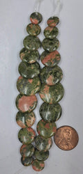 Unakite Graduating overlapping Coin  beads 11 pcs