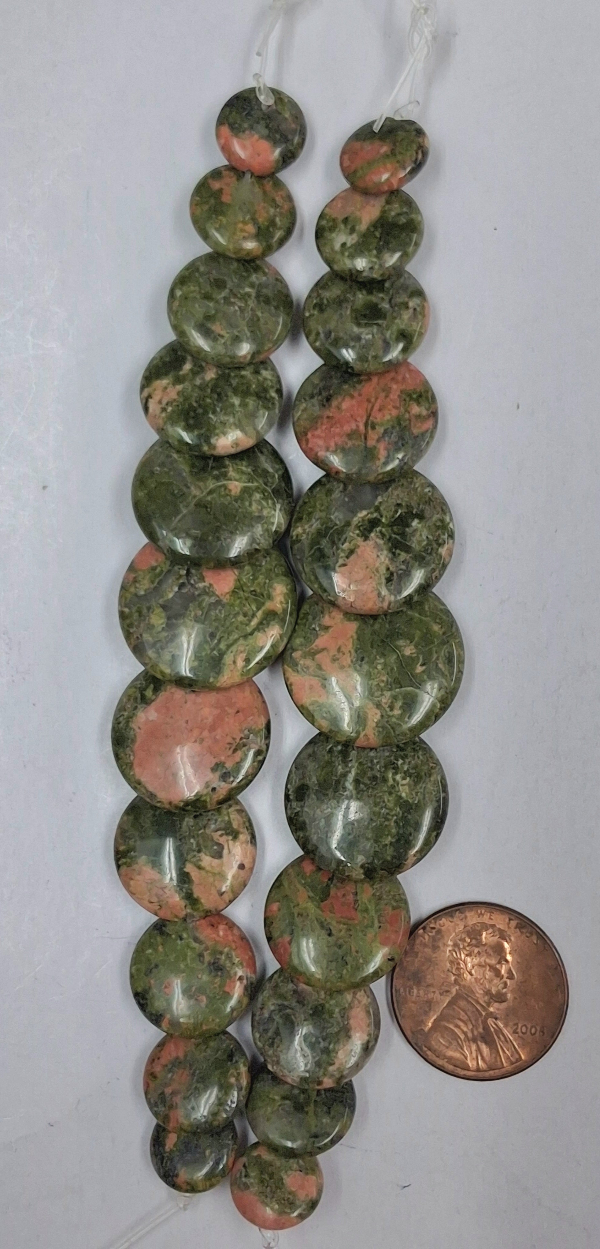 Unakite Graduating overlapping Coin  beads 11 pcs