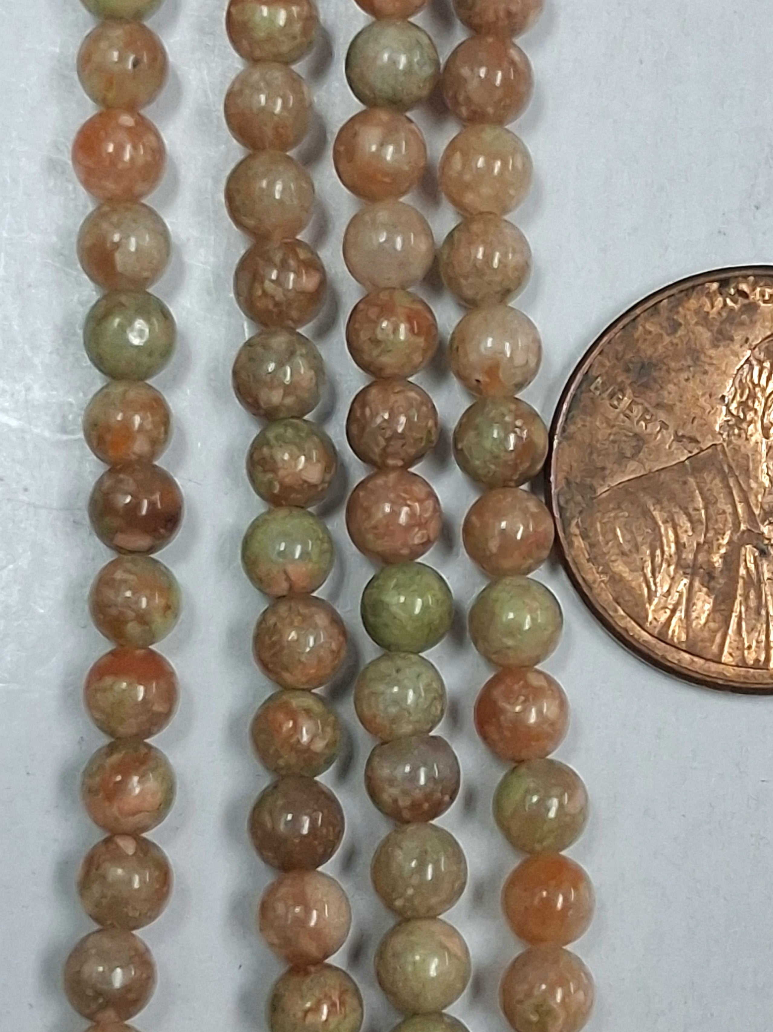 Autumn Jasper   4mm Round Beads   8 inch strand