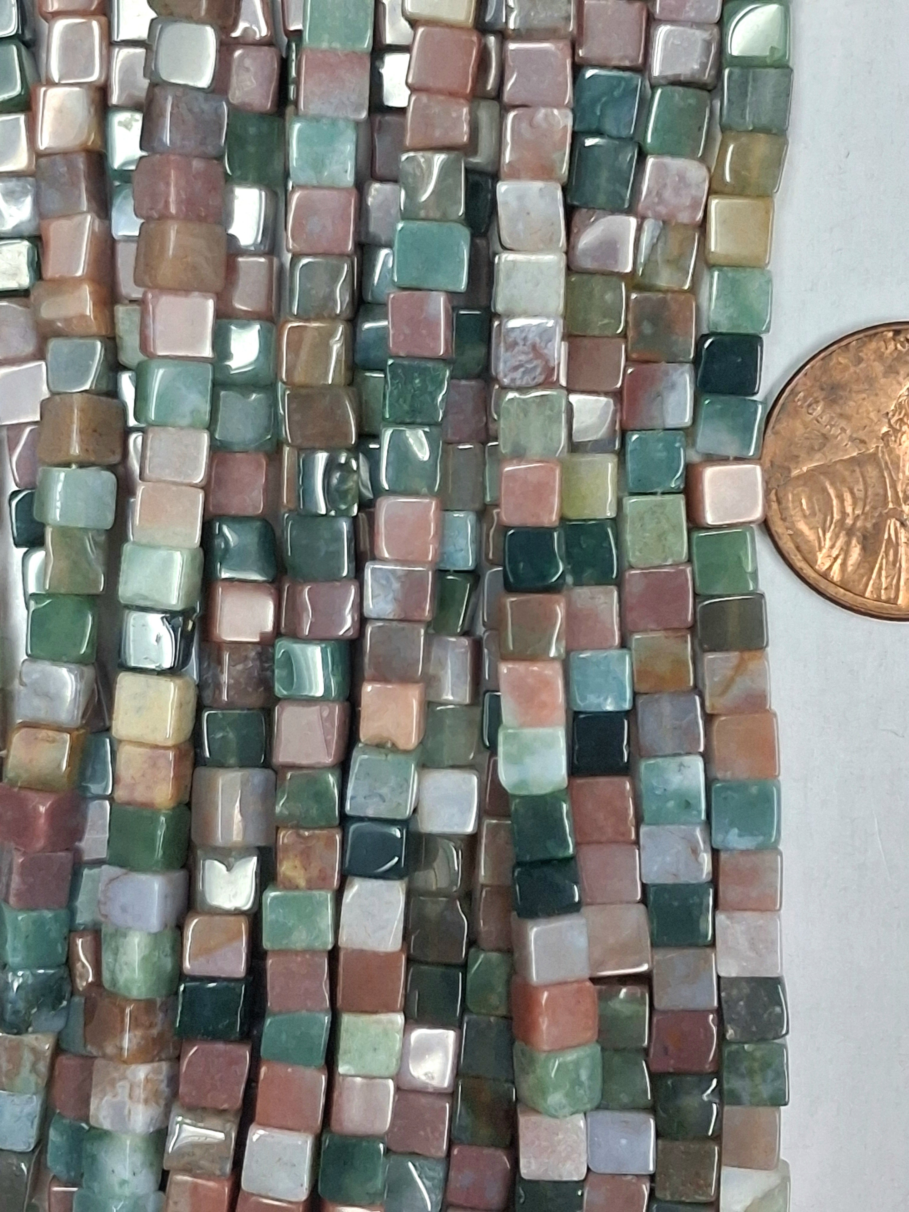 Fancy Jasper   4 X 4 cube Beads   8 inch strand