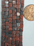 Red Brecciated Jasper   cube beads 4x 4 mm    8 inch strand