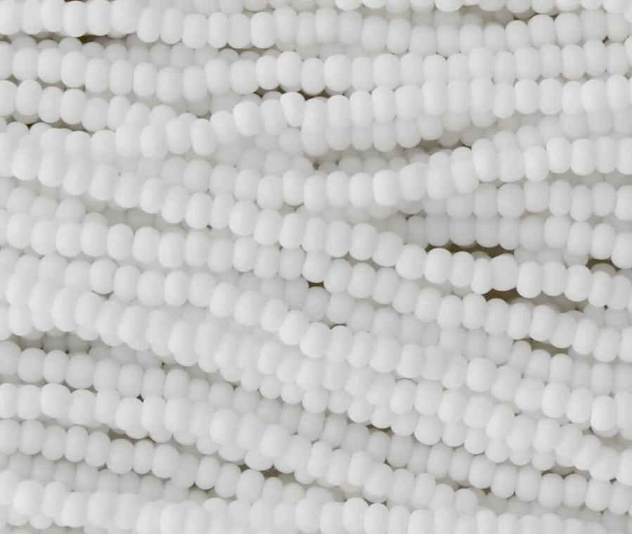 11/0 CZECH CHALK WHITE OP MT SEED BEADS  12 STRING/HNK-APPX 34 GMS