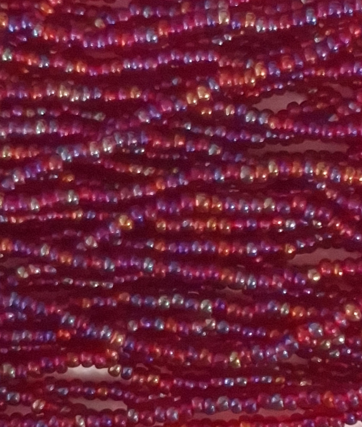 11/0 CZECH RUBY AB SEED BEADS 12 STRING/HNK-APPX 34 GMS