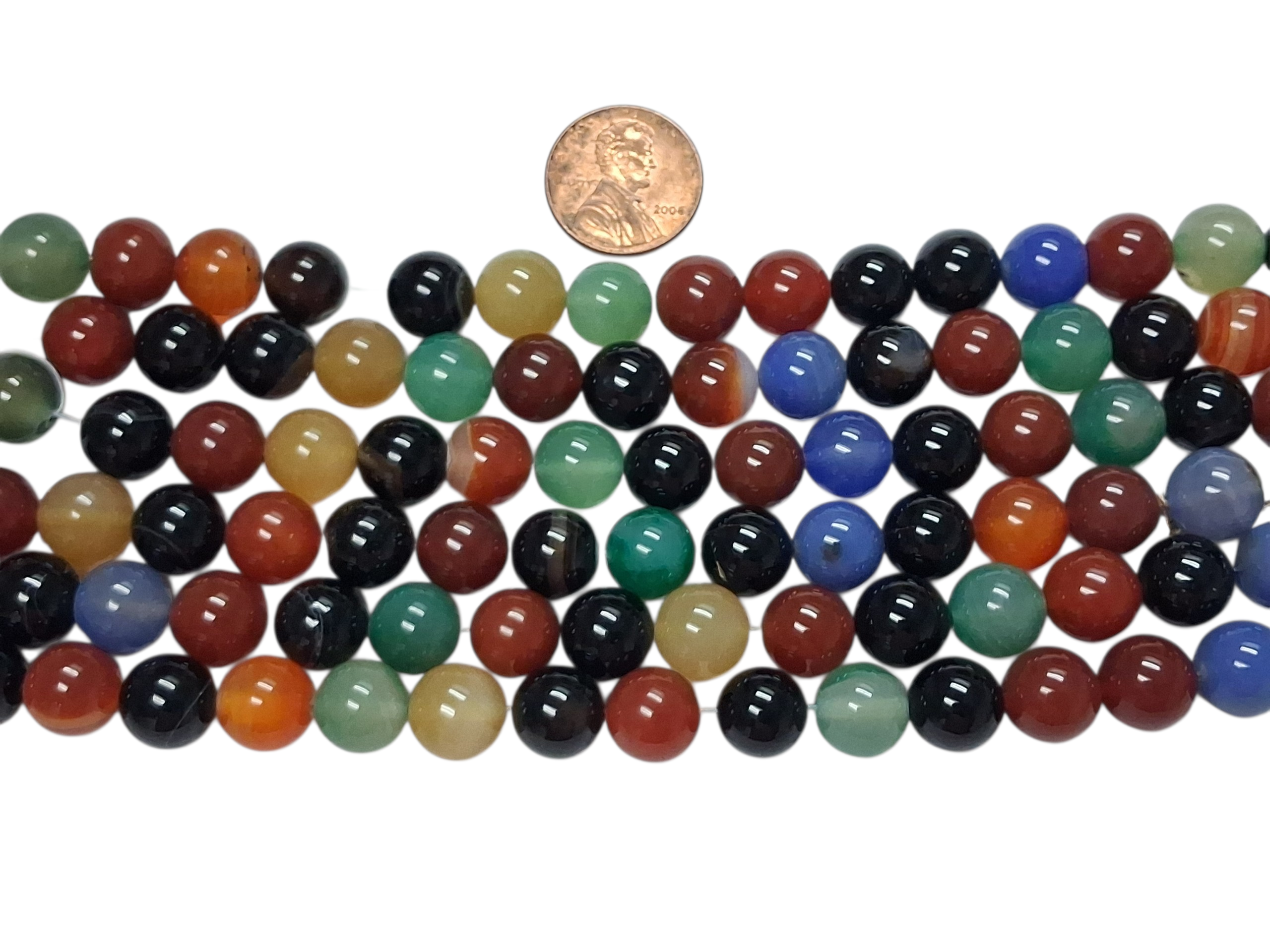 Mixed agate beads in 10 mm size  8 inch strand