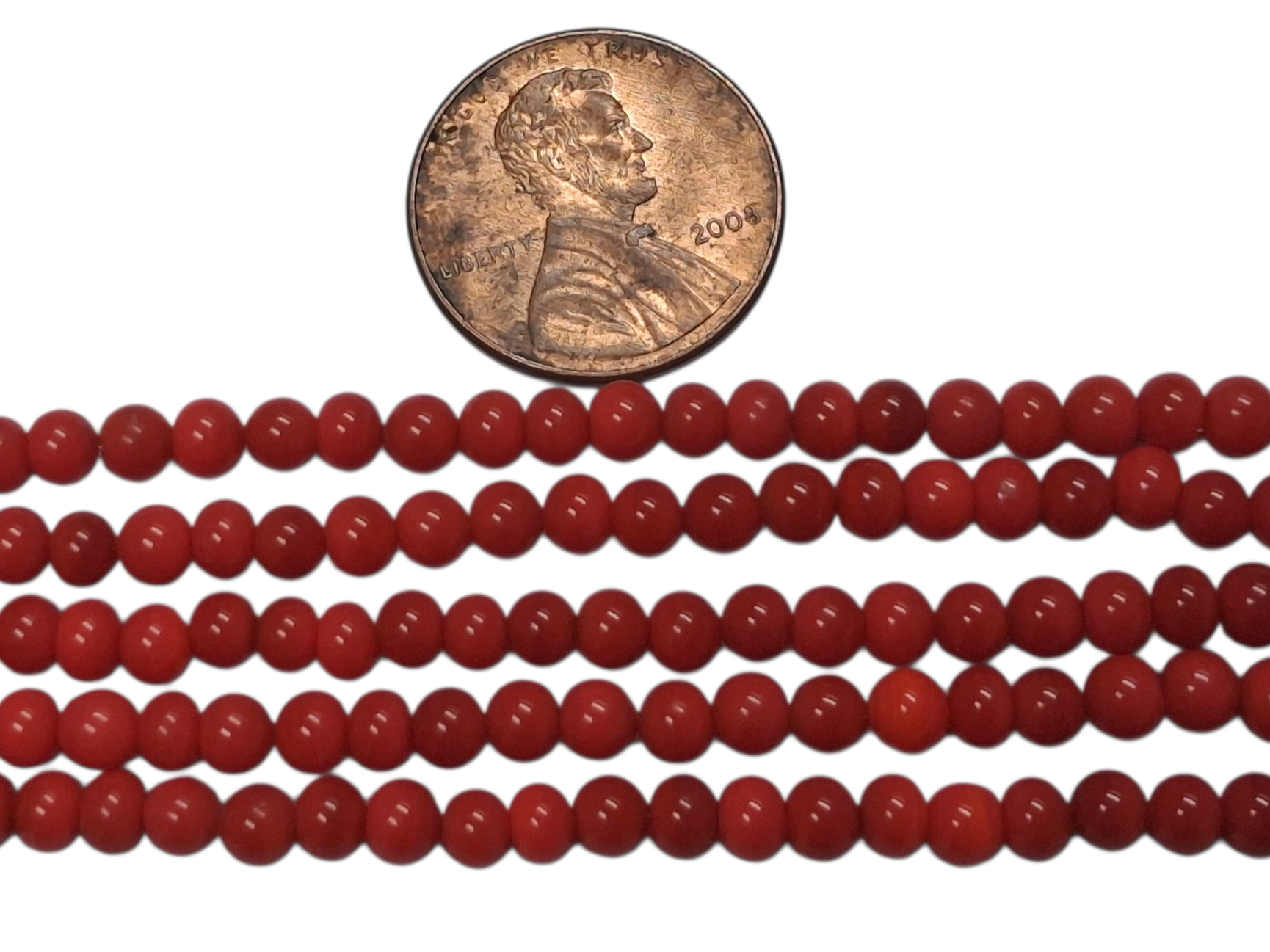 Red Coral 3mm Round Beads 8 inch Strand