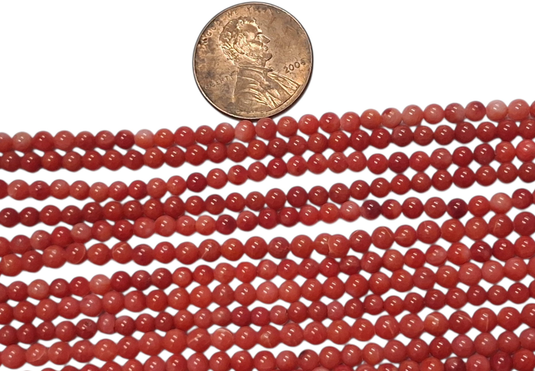 Red Coral 2-3 mm round beads 8 inch strand