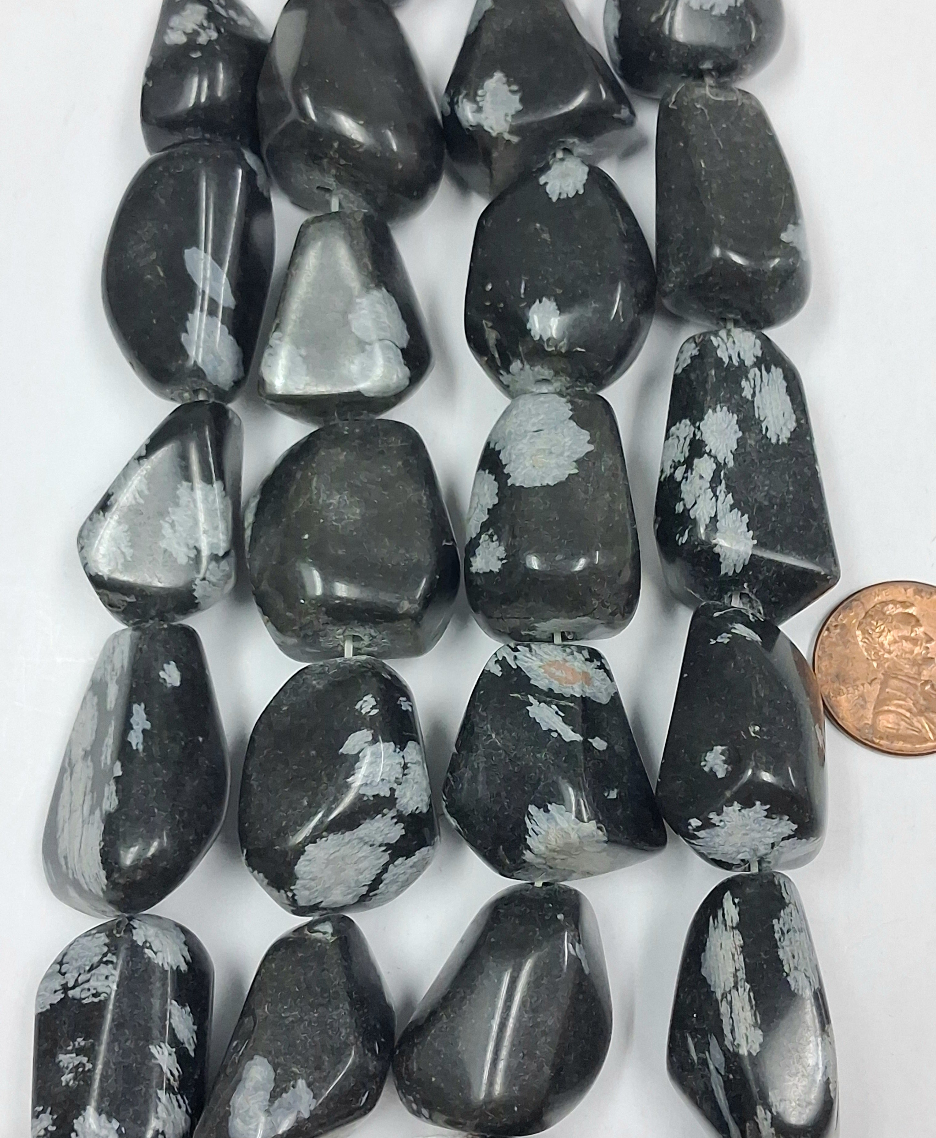 Snowflake Obsidian Nuggets 13x25 mm   7inch strand