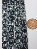 Snowflake Obsidian  10 mm puff  Squares  8  inch strand
