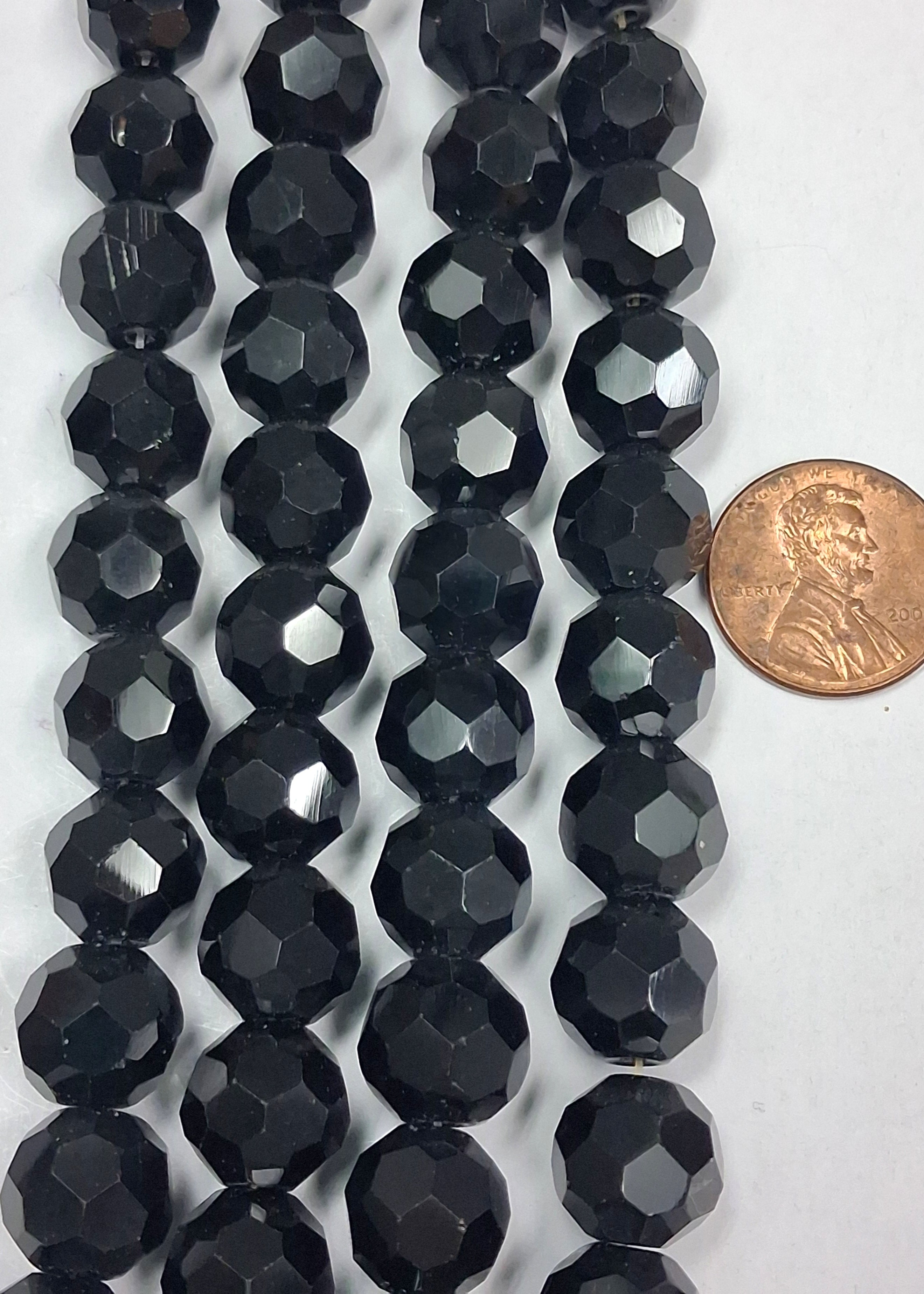 Black Obsidian Faceted 12mm Round Beads 6 inch strand