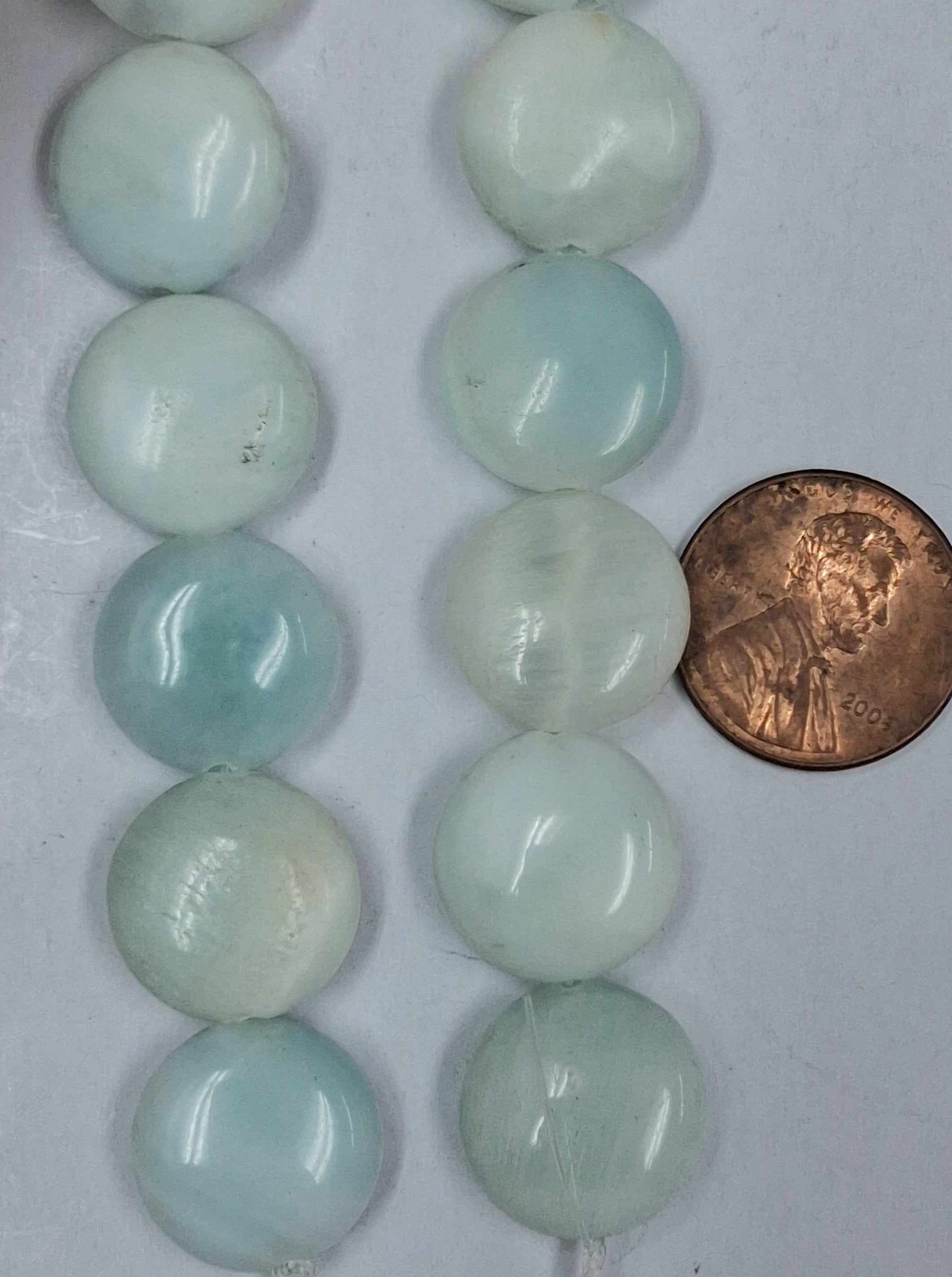 Hemimorphite 15mm puff coins 8 inch strands