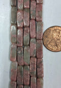 Rhodonite   square tube  4 x13 mm   8 inch strand
