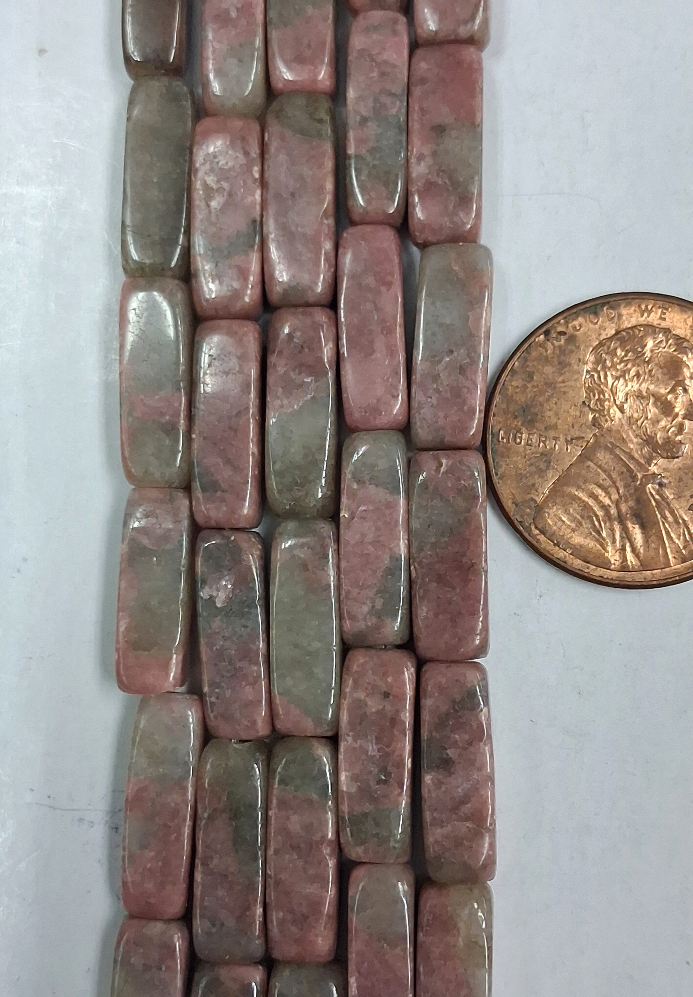 Rhodonite   square tube  4 x13 mm   8 inch strand