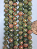 Unakite   8 mm round  Beads   8 inch strand
